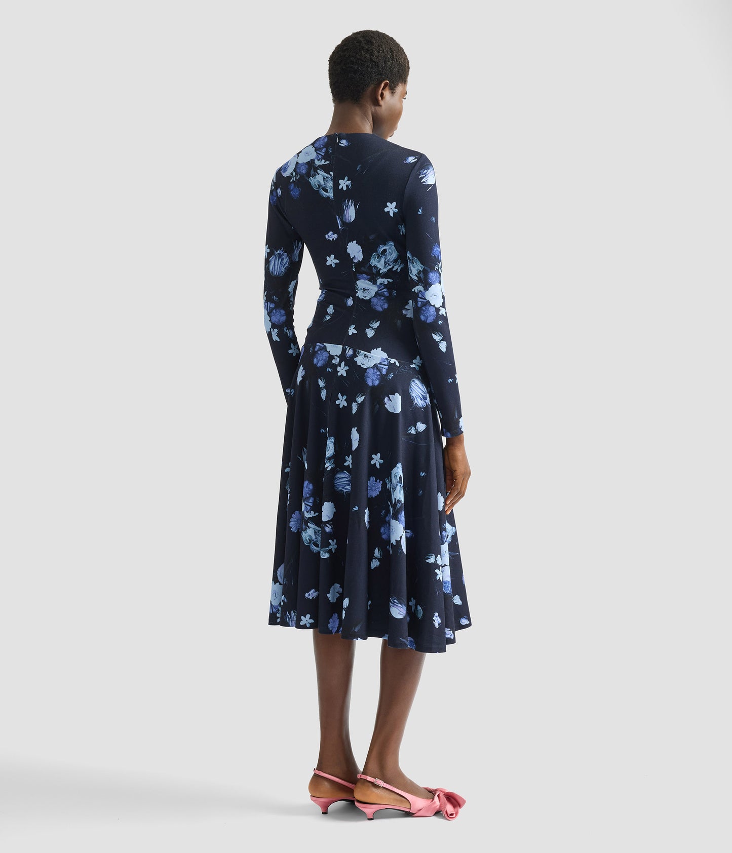 Floral Print Ponte Jersey Long Sleeve Midi Dress
