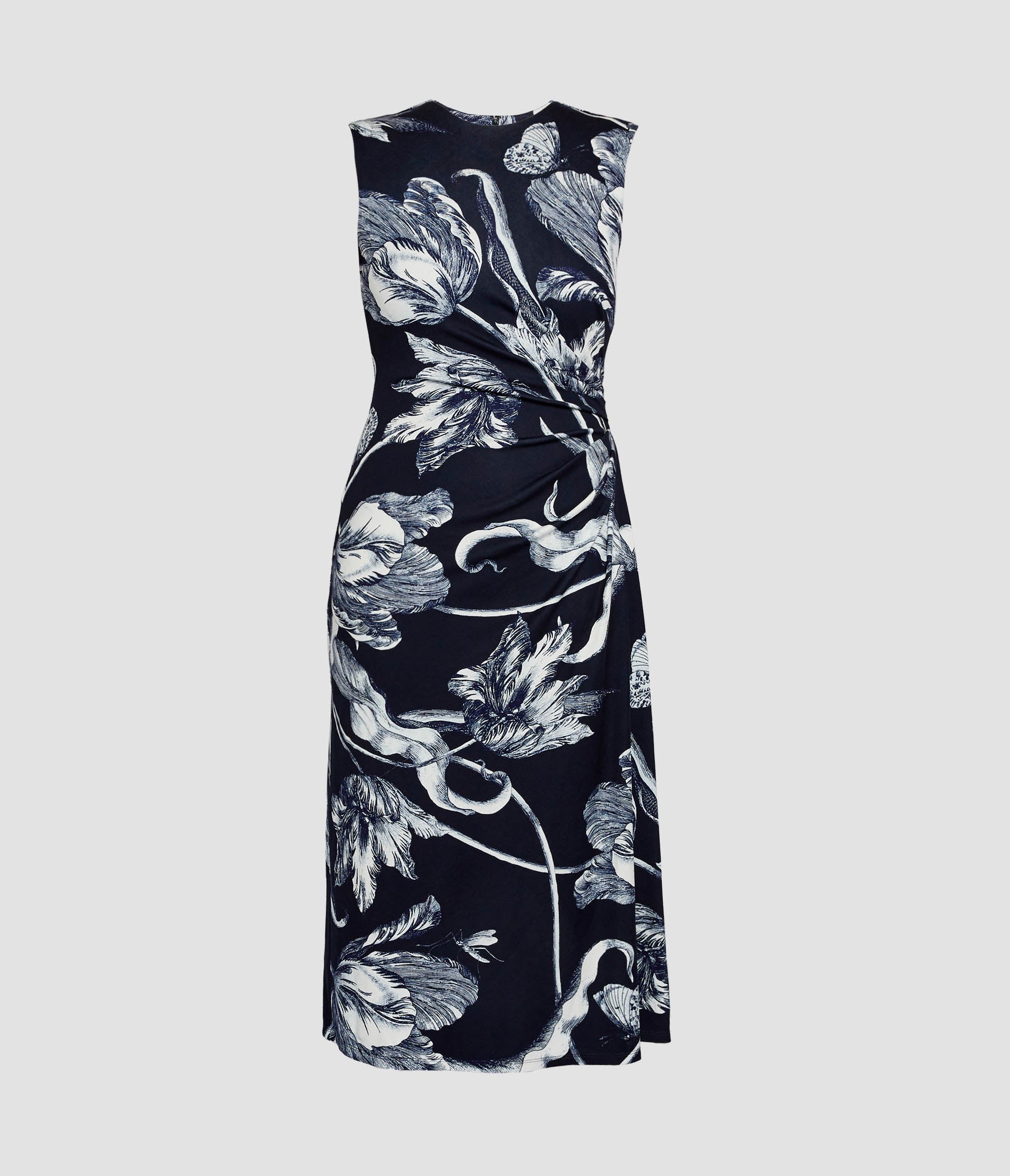 Floral Print Ponte Jersey Sleeveless Midi Dress