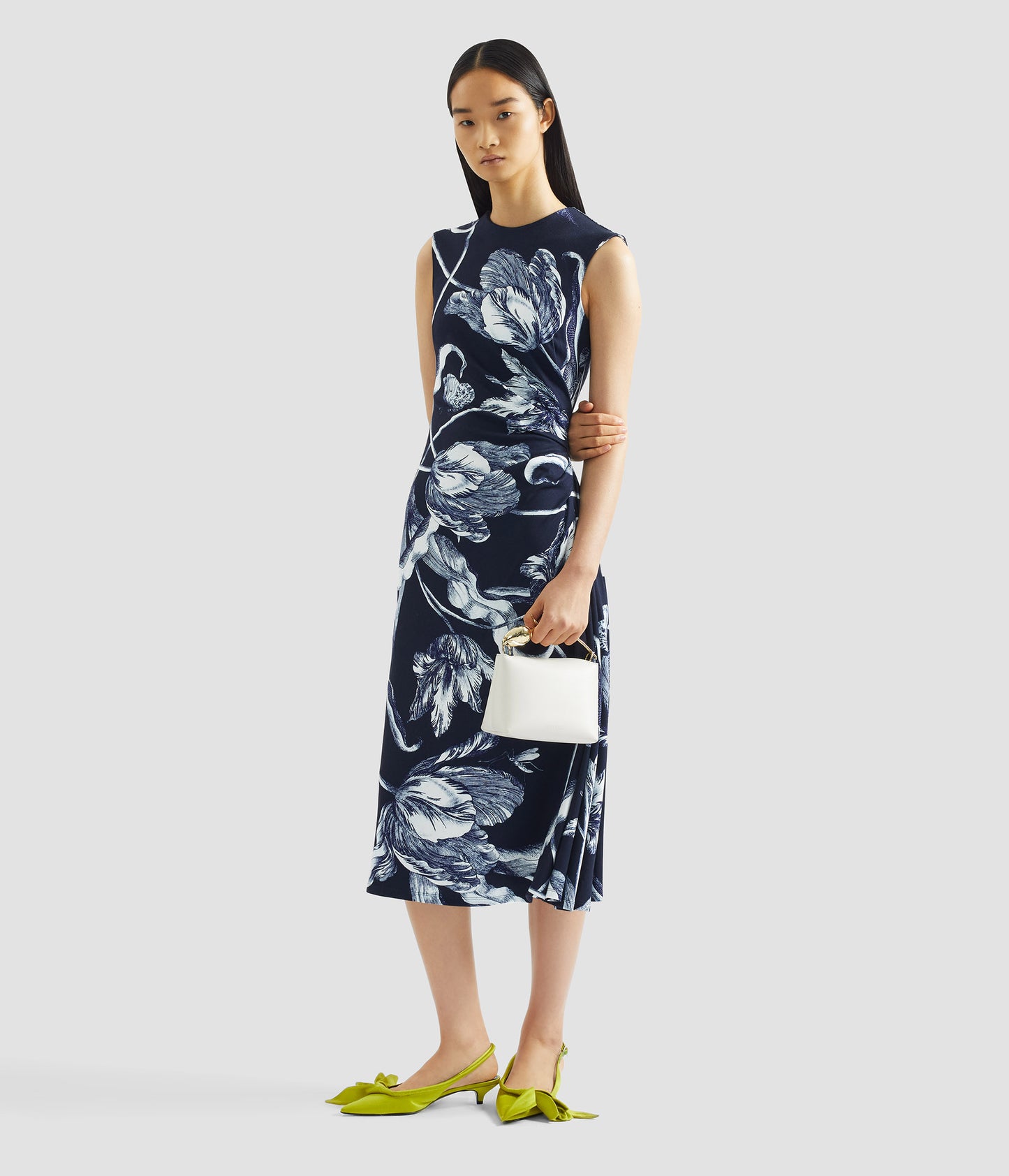 Floral Print Ponte Jersey Sleeveless Midi Dress