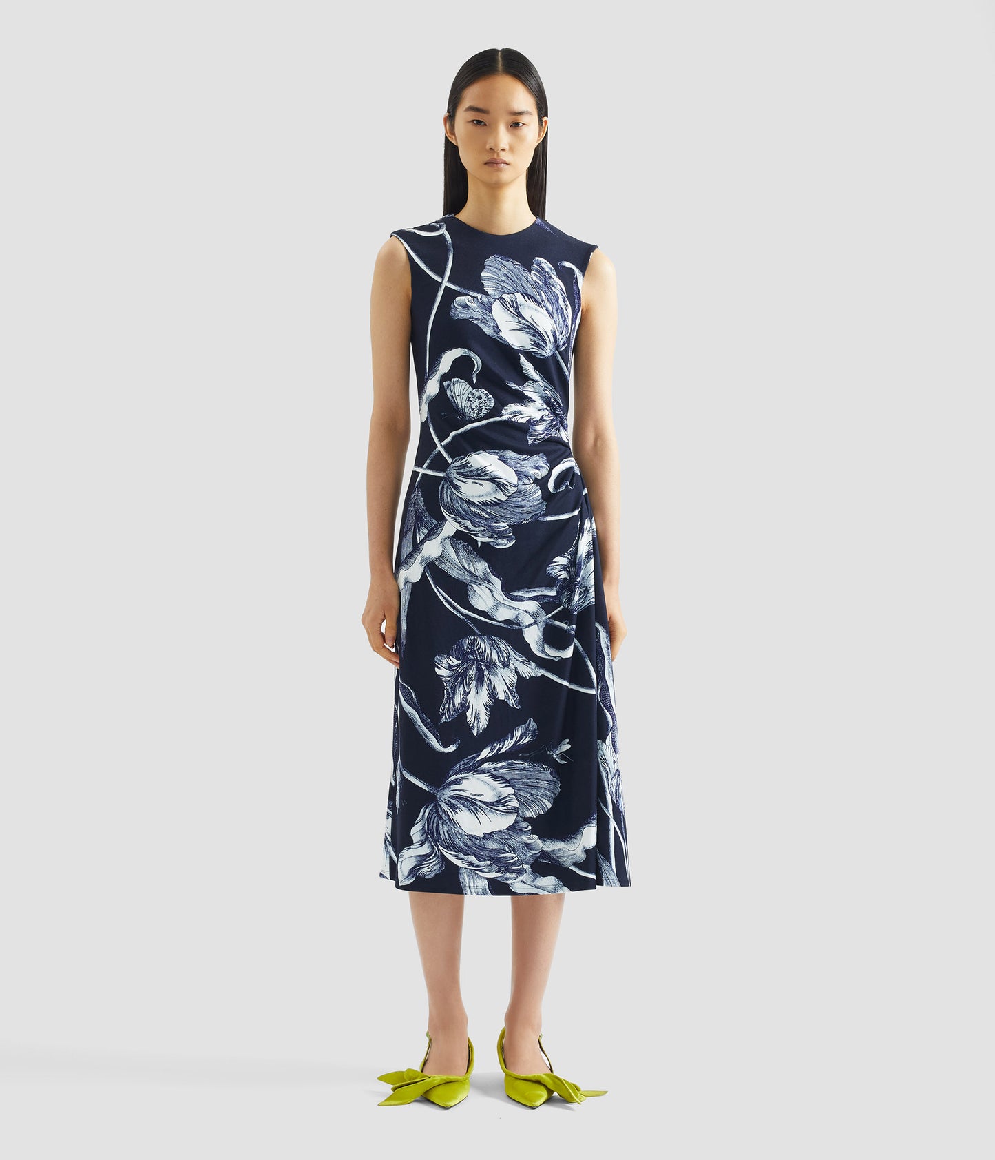 Floral Print Ponte Jersey Sleeveless Midi Dress