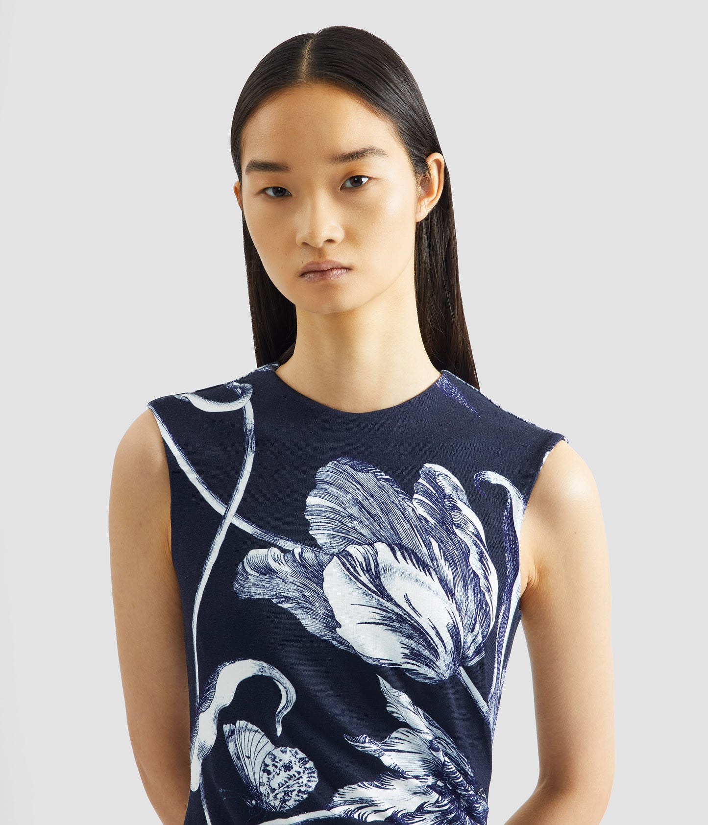 Floral Print Ponte Jersey Sleeveless Midi Dress