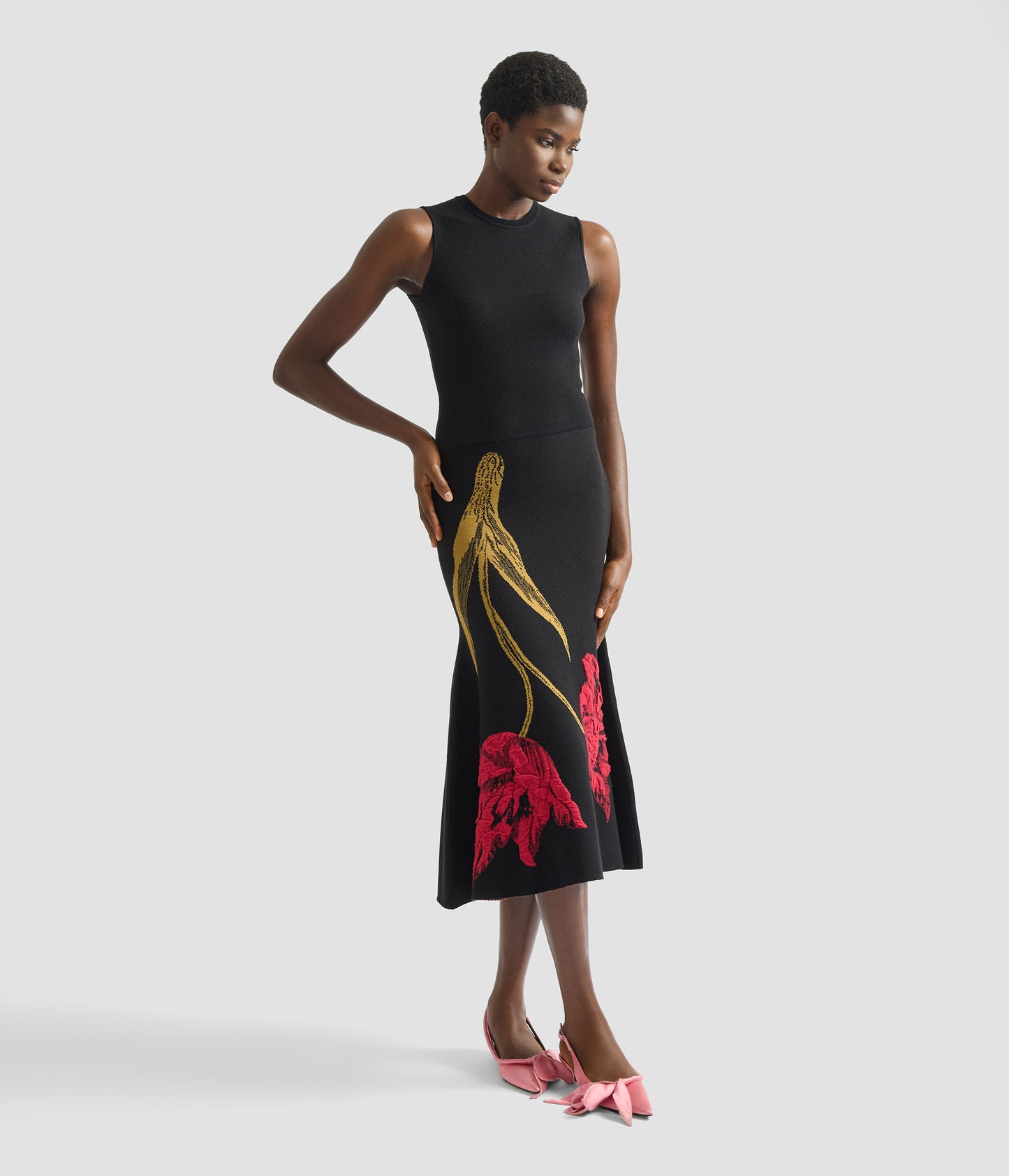 Floral Jacquard Sleeveless Knit Dress