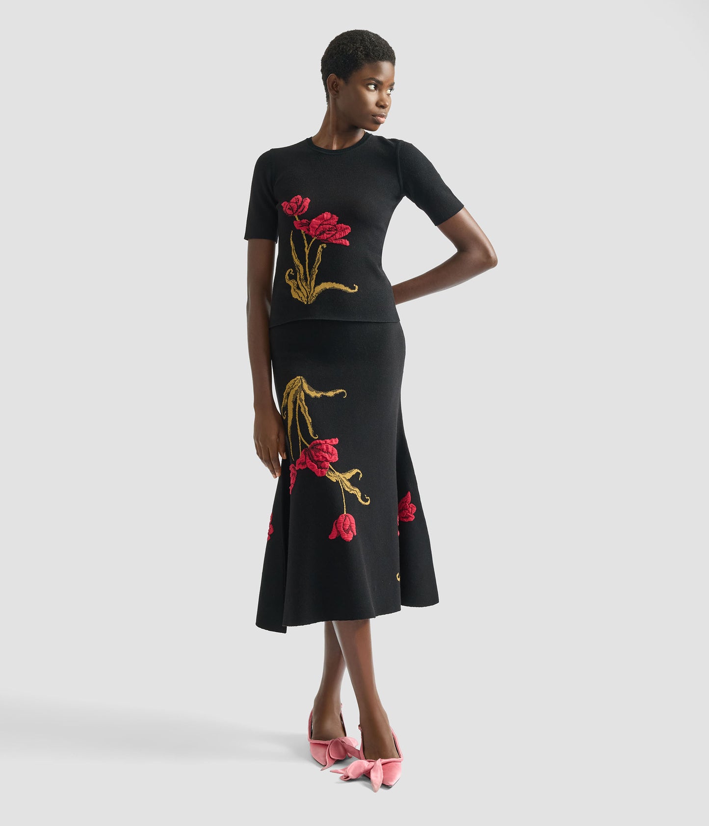 Floral Jacquard A Line Knit Skirt