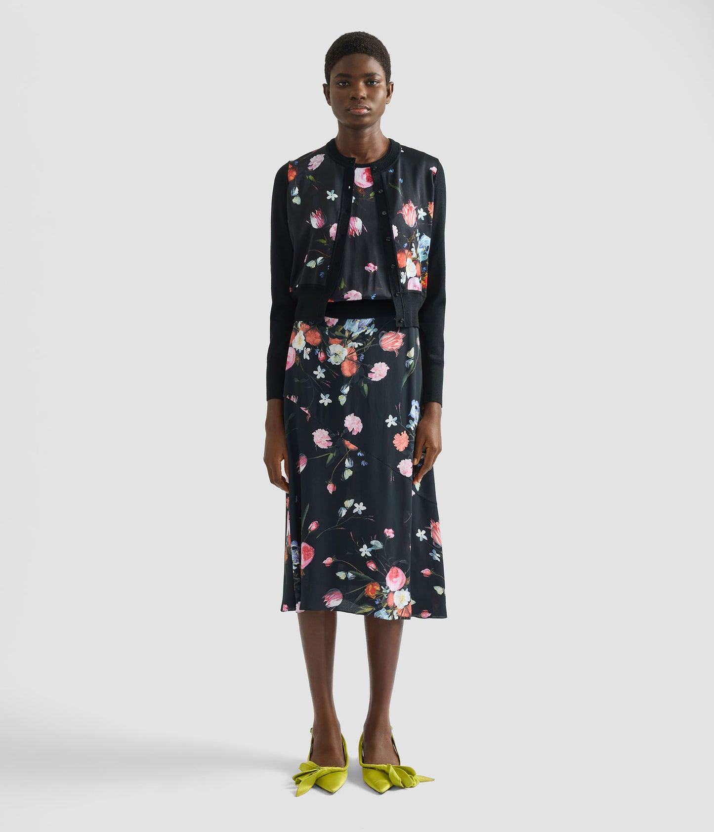 Floral Print Panel Cropped Cardigan