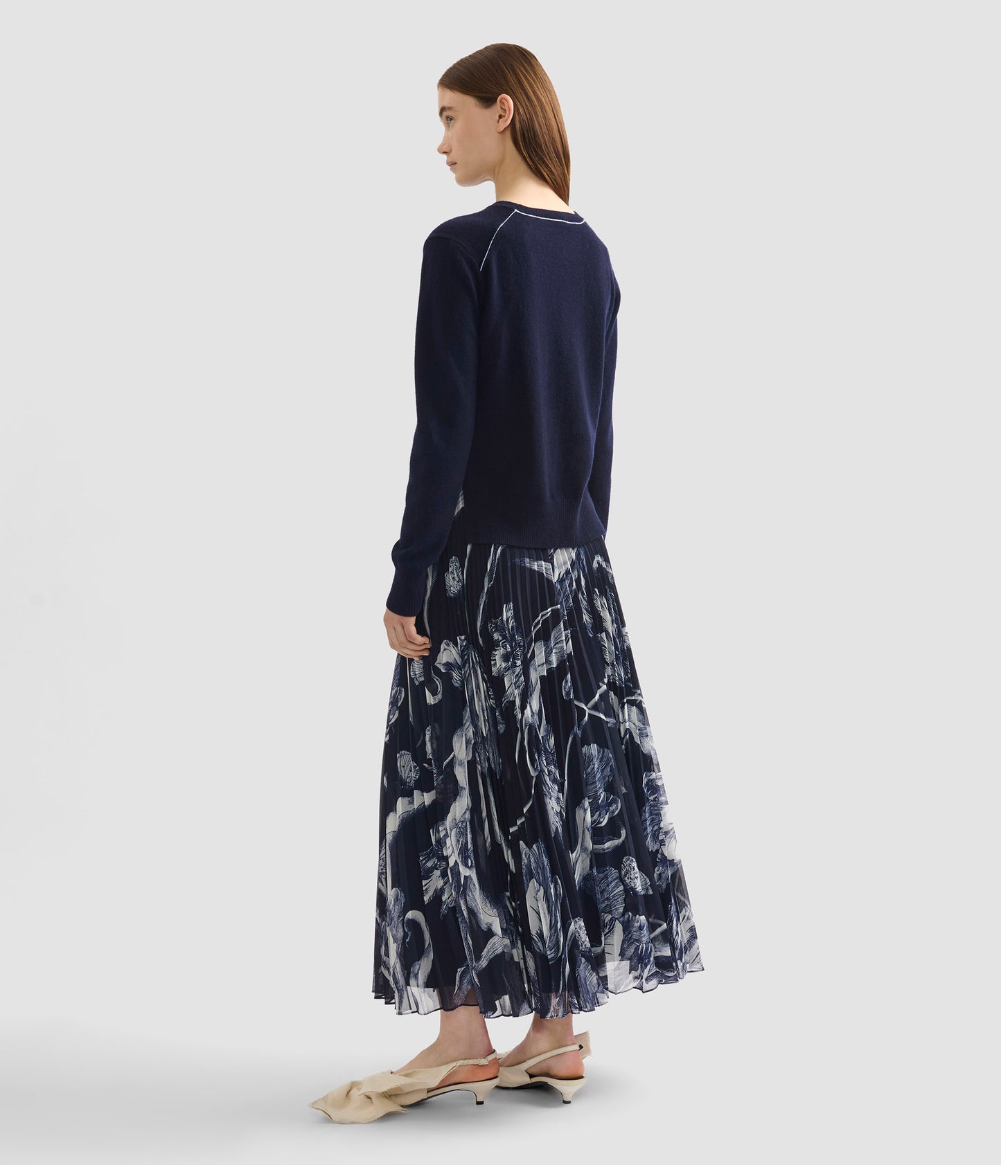 Floral Print Pleated Voile Midi Skirt