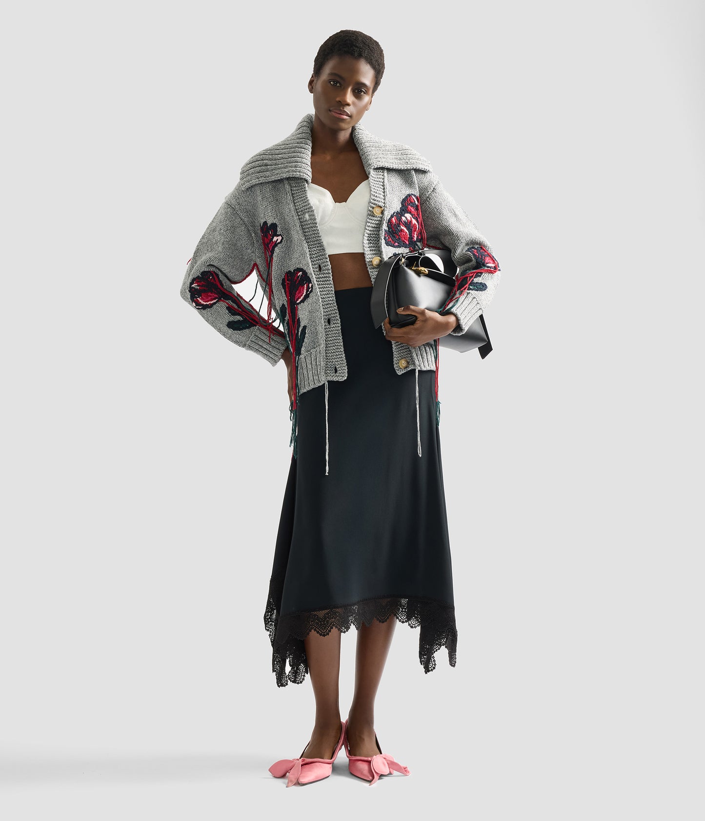 Floral Embroidered Knit Cardigan