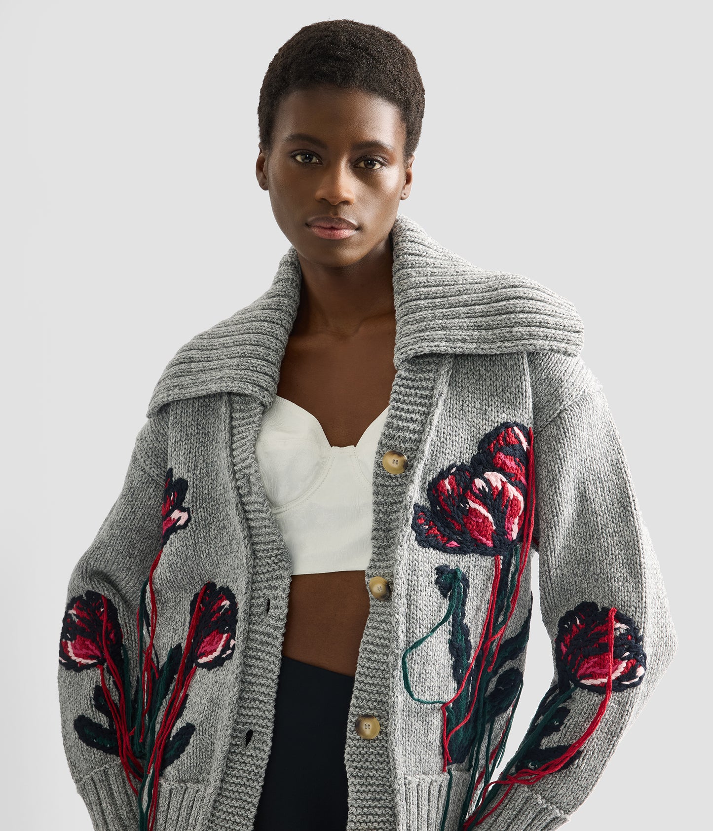 Floral Embroidered Knit Cardigan