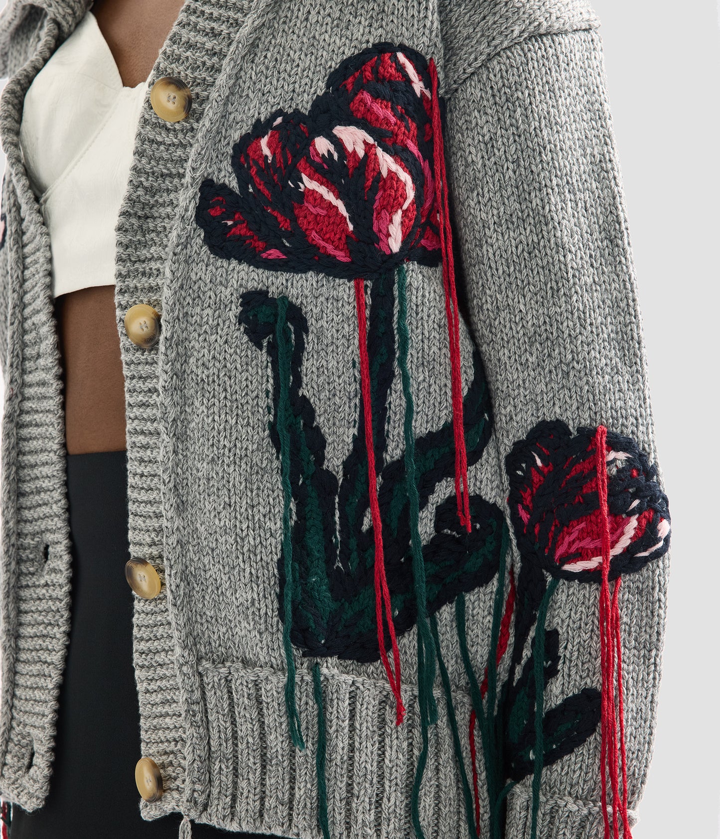 Floral Embroidered Knit Cardigan