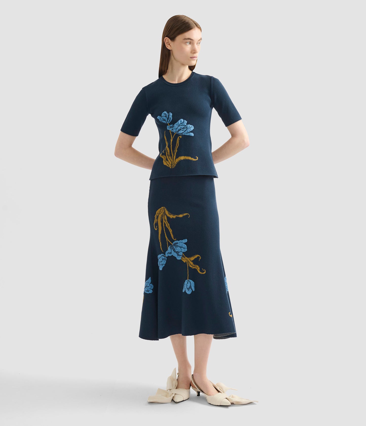 Floral Jacquard A Line Knit Skirt