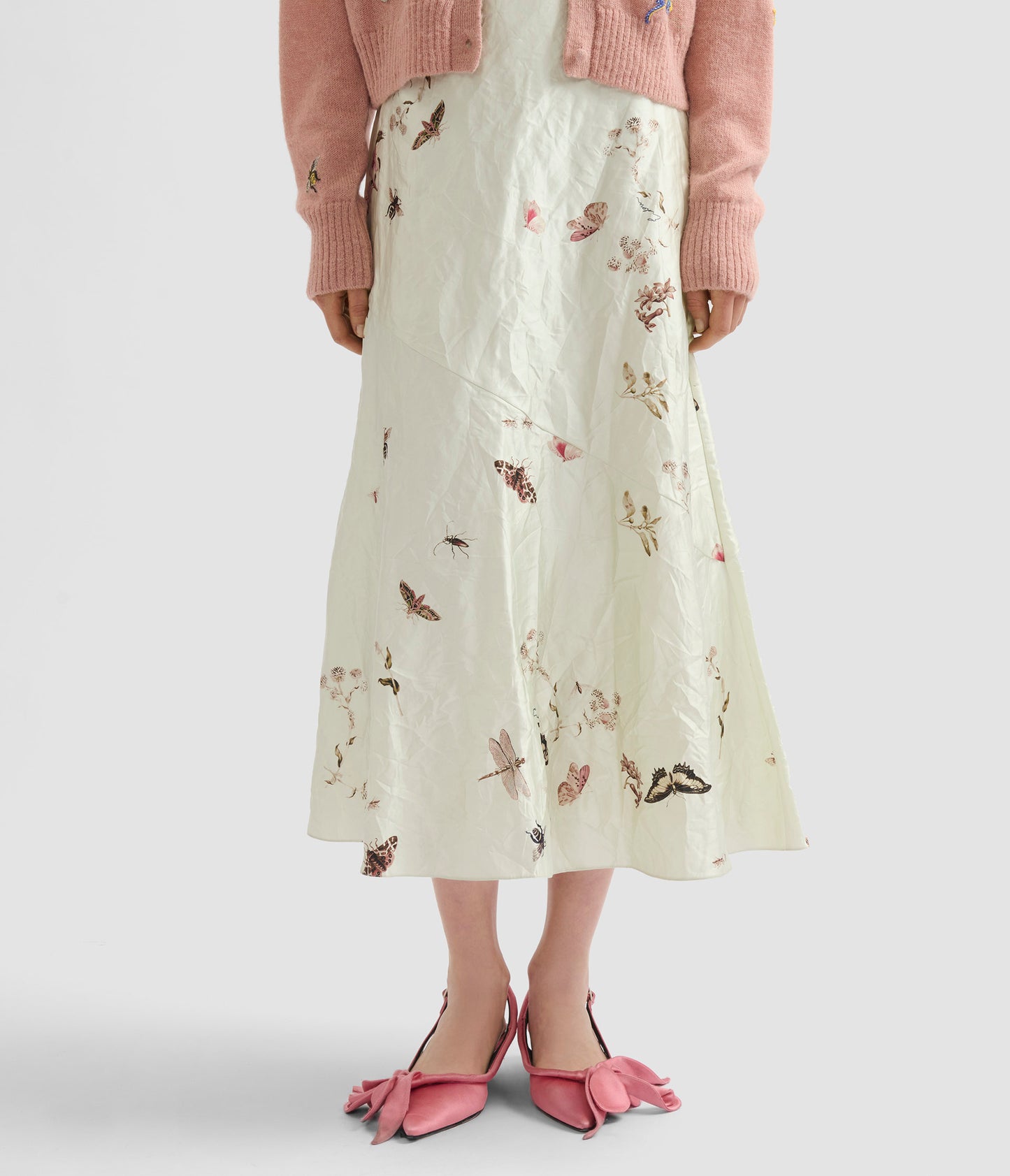 Printed Textured Satin A Line Midi Skirt