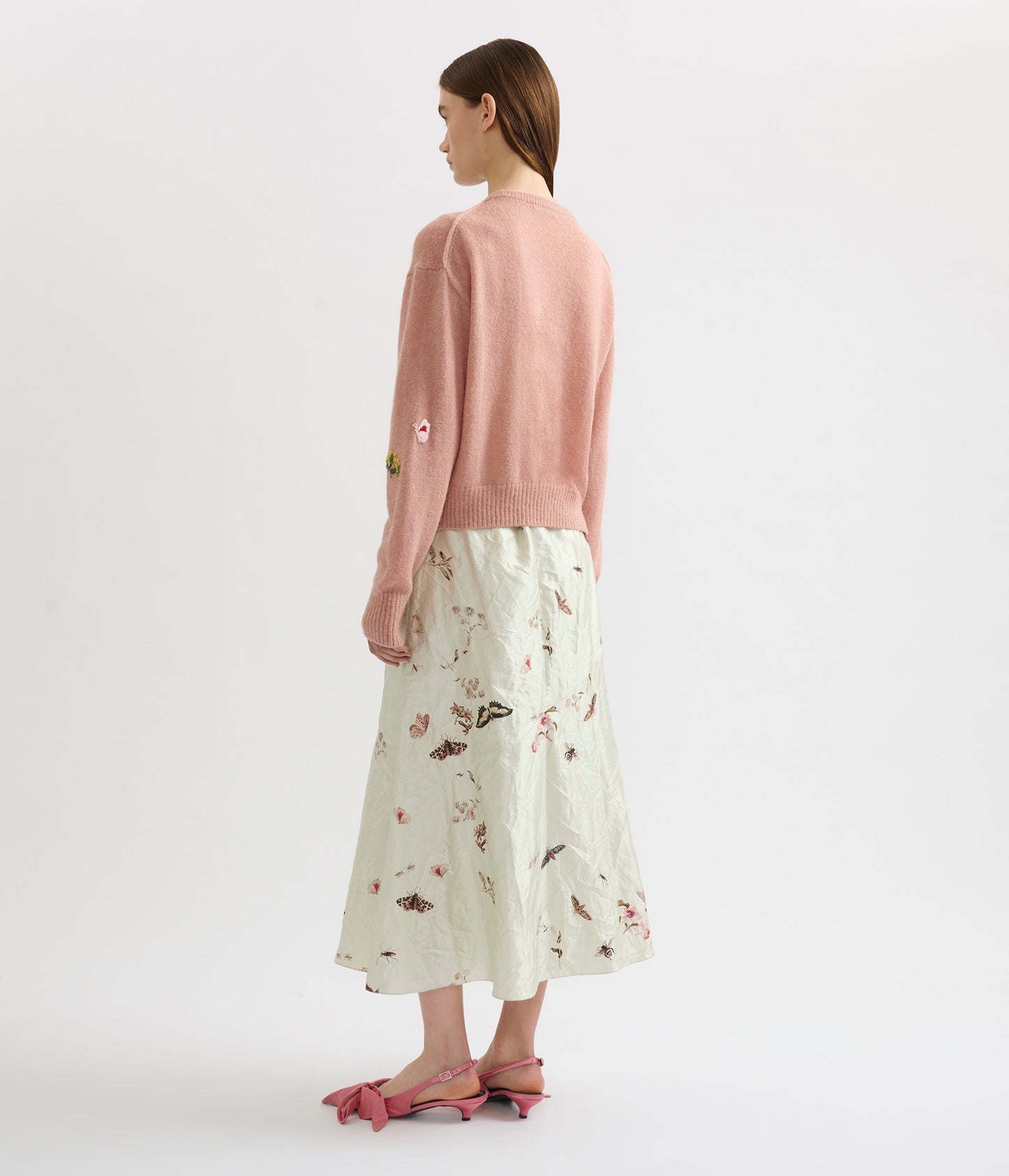 Printed Textured Satin A Line Midi Skirt