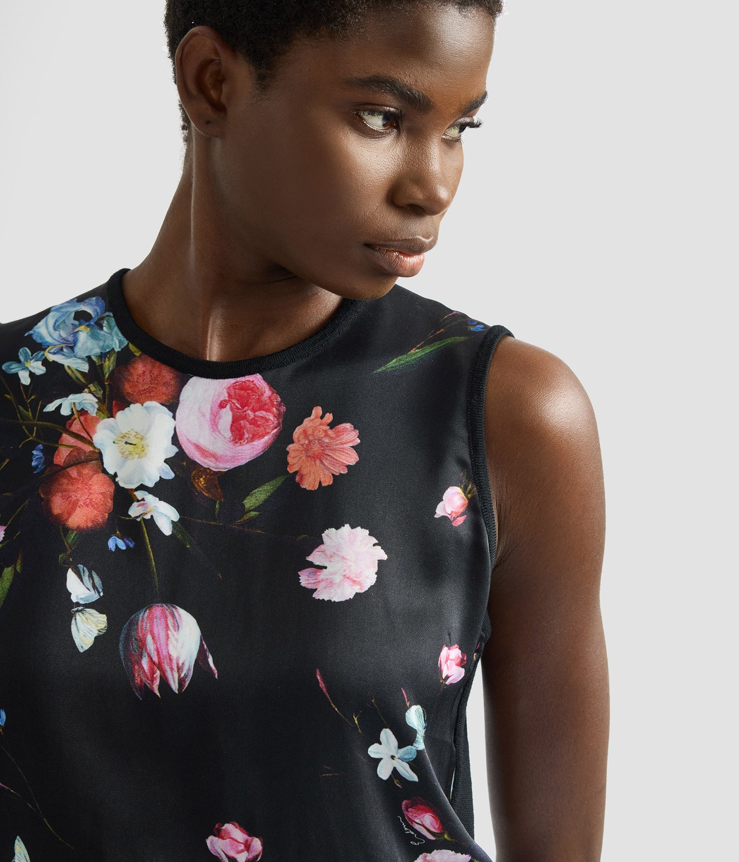 Floral Print Panel Sleeveless Jumper