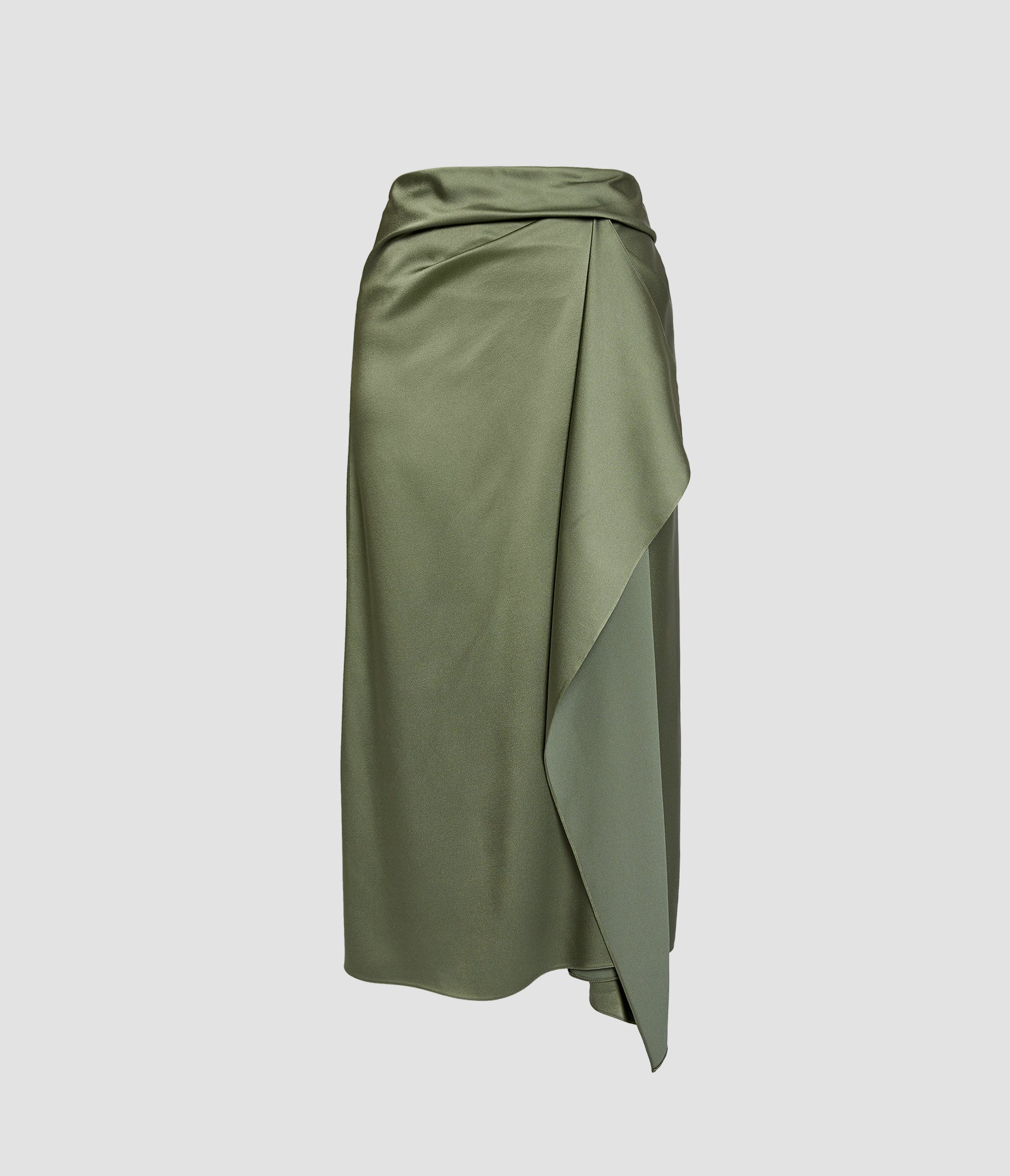 Satin Cady Draped Midi Skirt