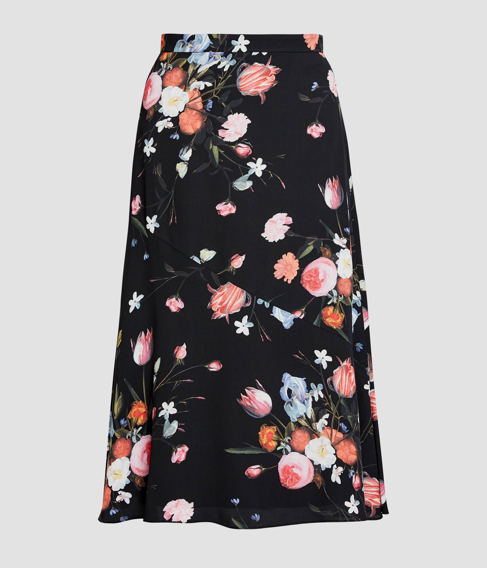 Floral Print Crepe A Line Midi Skirt