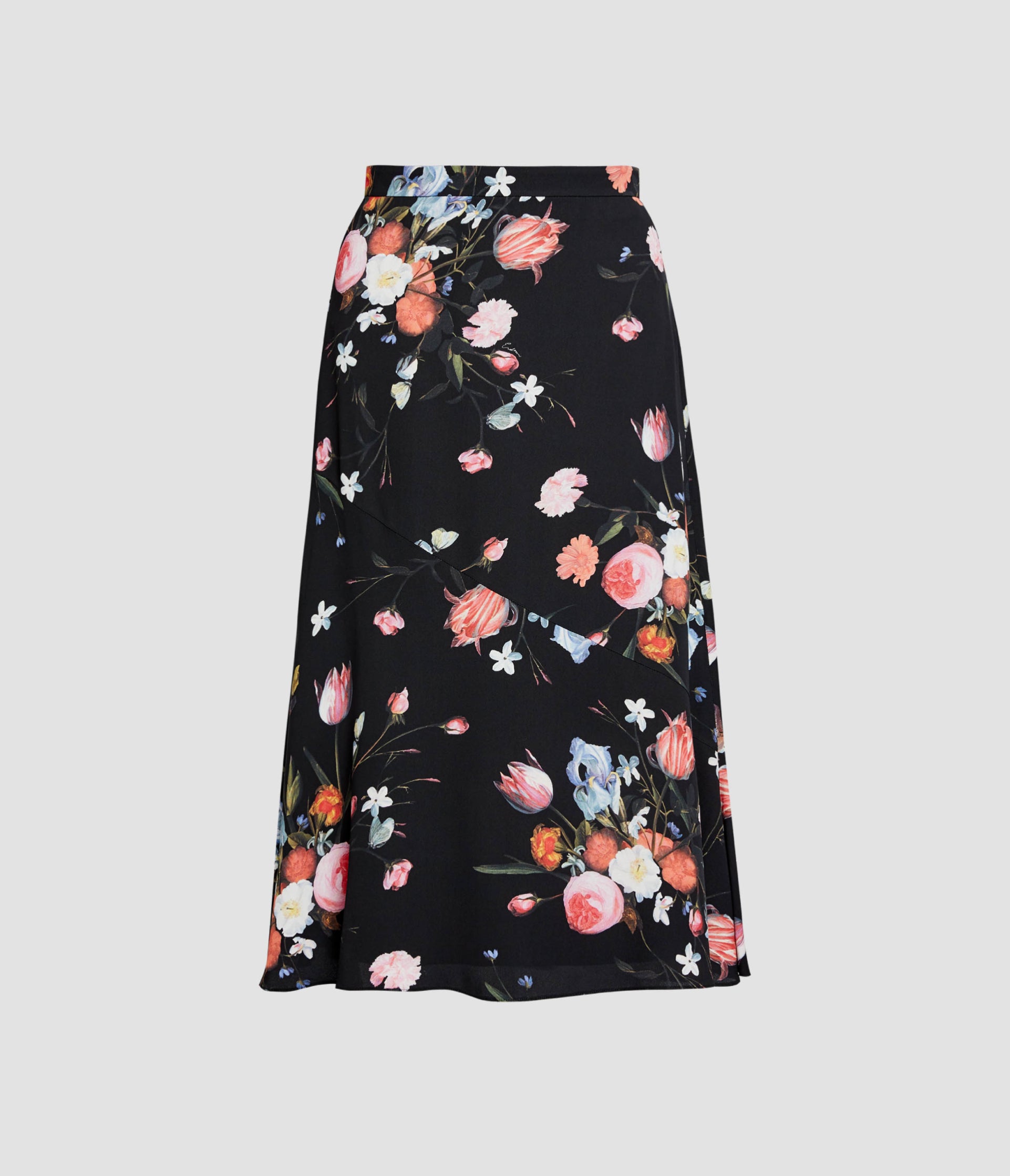 Floral Print Crepe A Line Midi Skirt