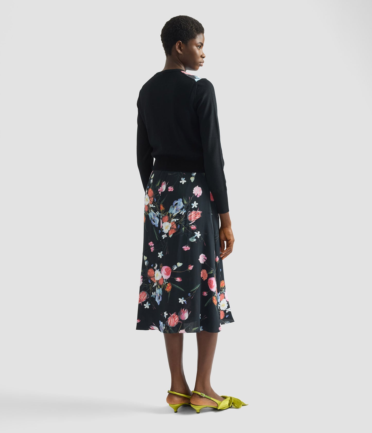 Floral Print Crepe A Line Midi Skirt