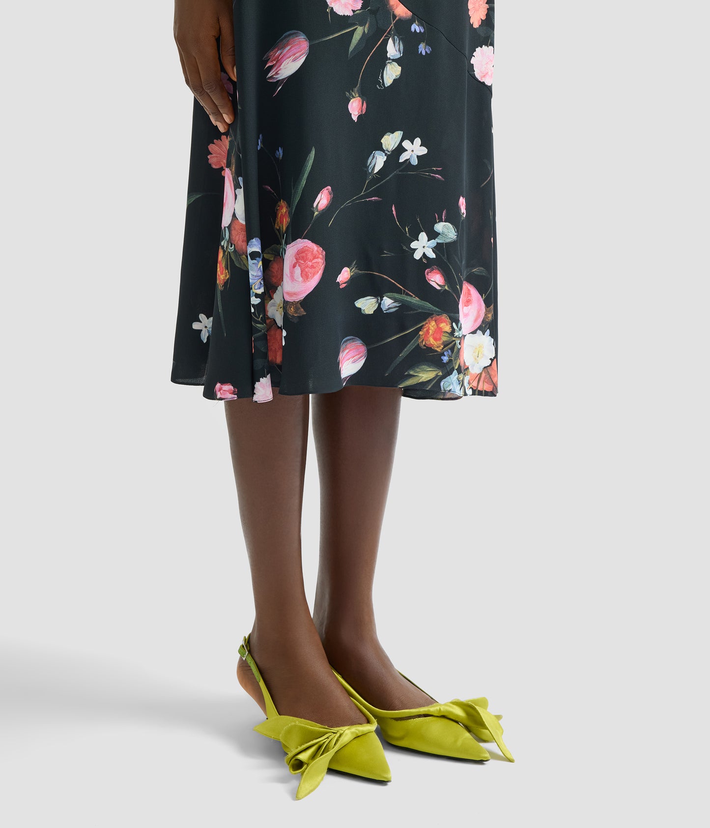 Floral Print Crepe A Line Midi Skirt