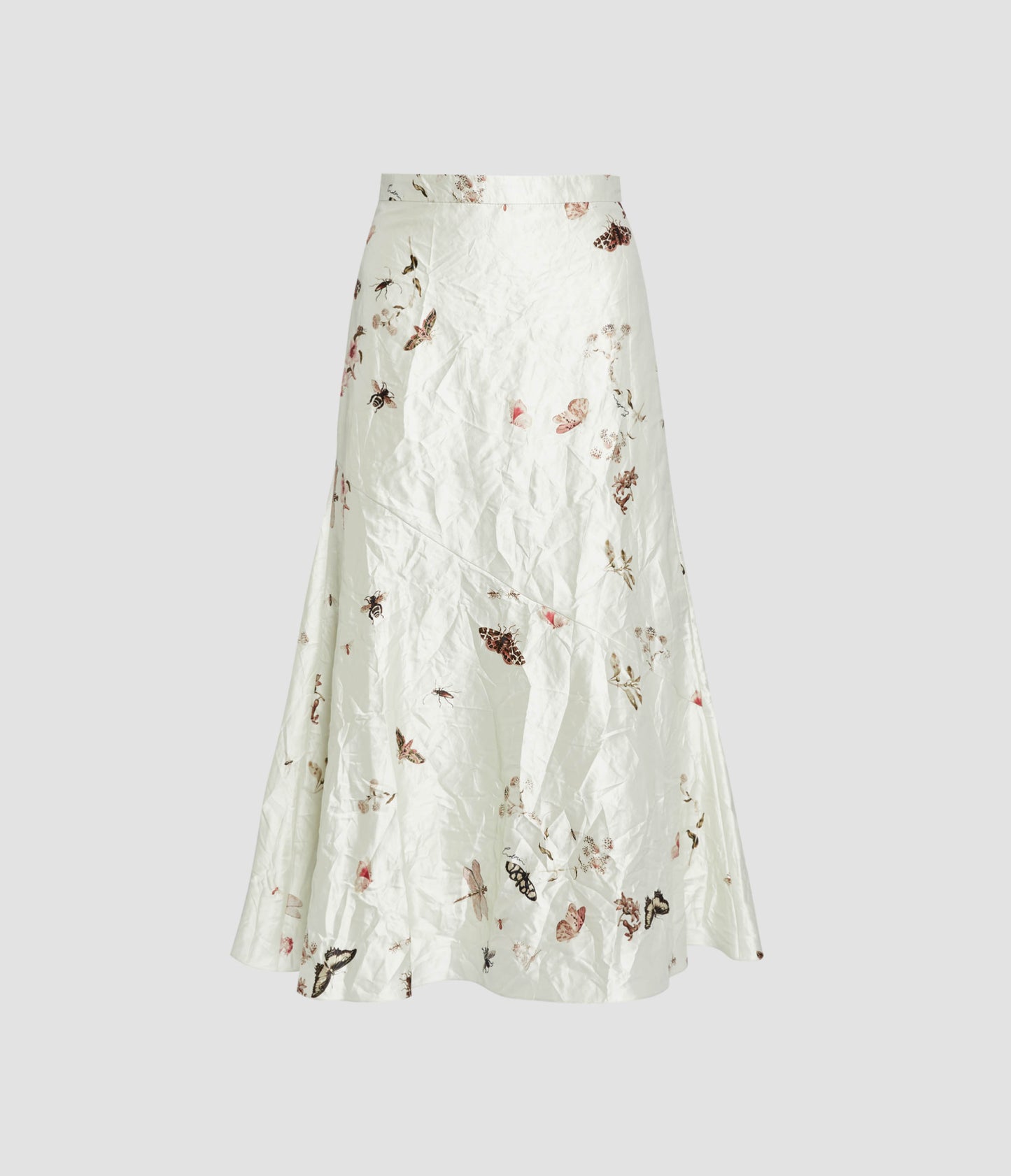 Printed Textured Satin A Line Midi Skirt