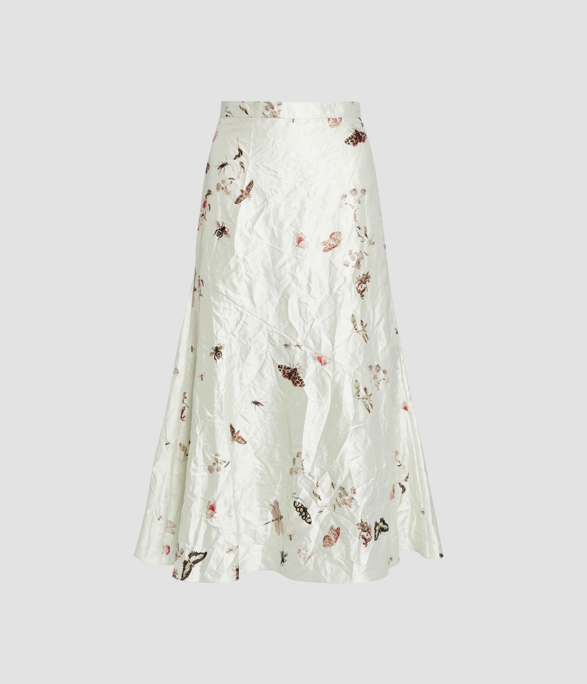 Printed Textured Satin A Line Midi Skirt