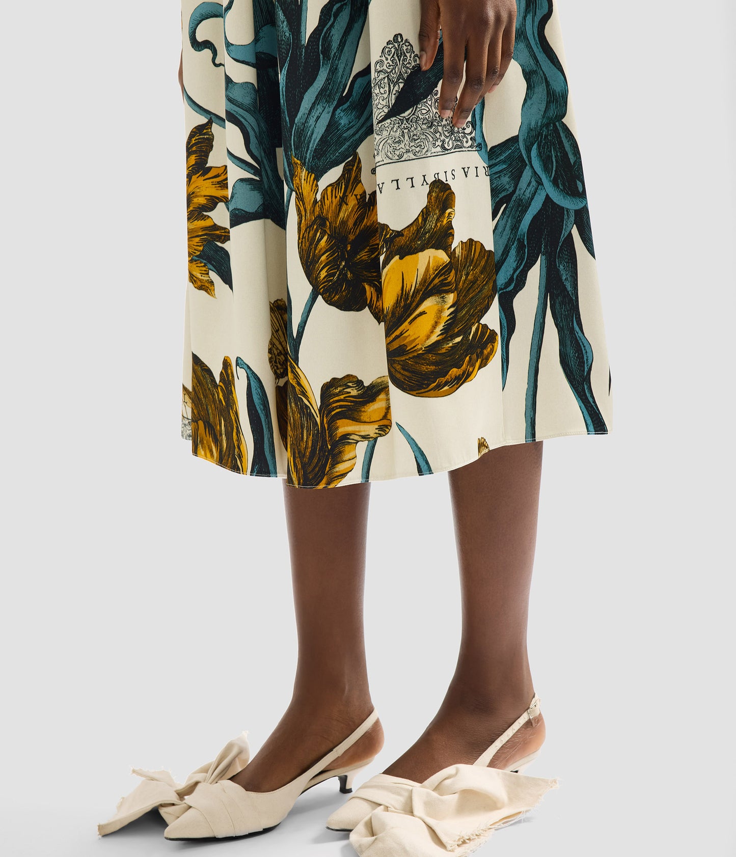 Floral Print Duchess Midi Skirt