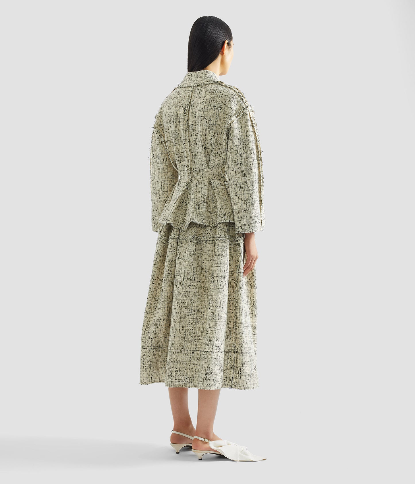 Mouline Tweed Full Midi Skirt