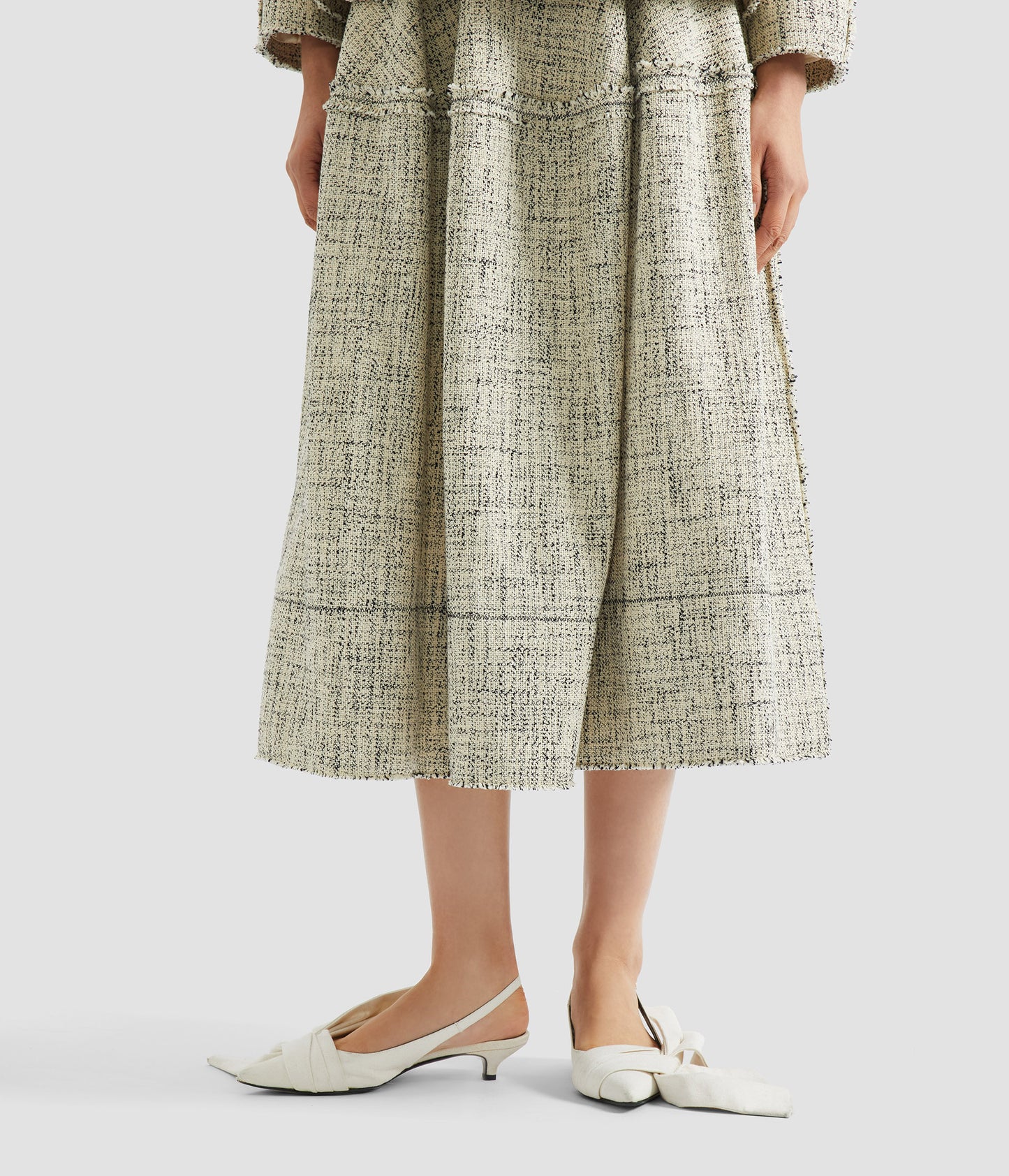Mouline Tweed Full Midi Skirt