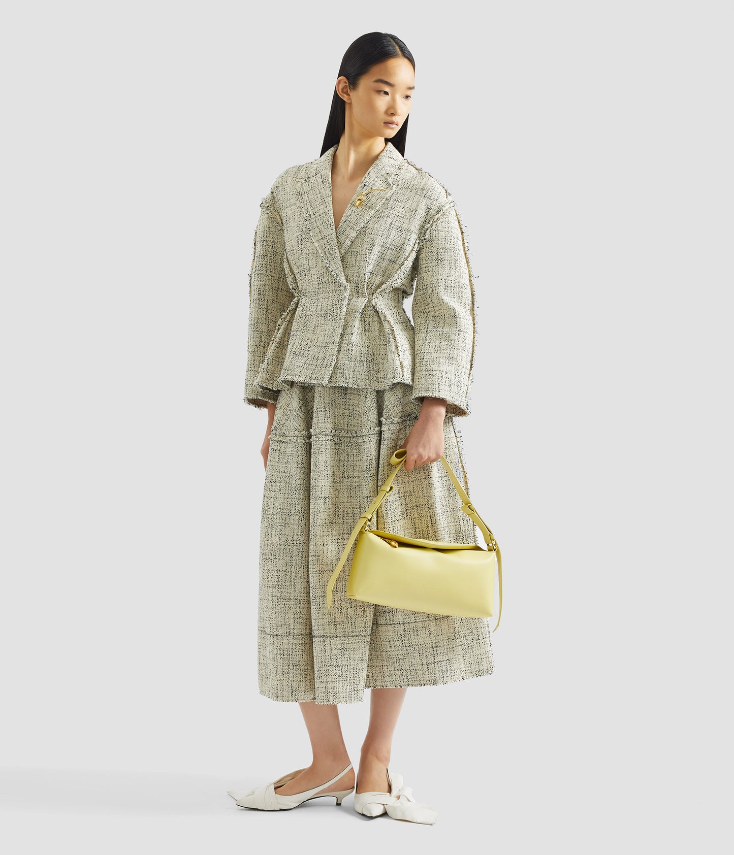 Mouline Tweed Full Midi Skirt