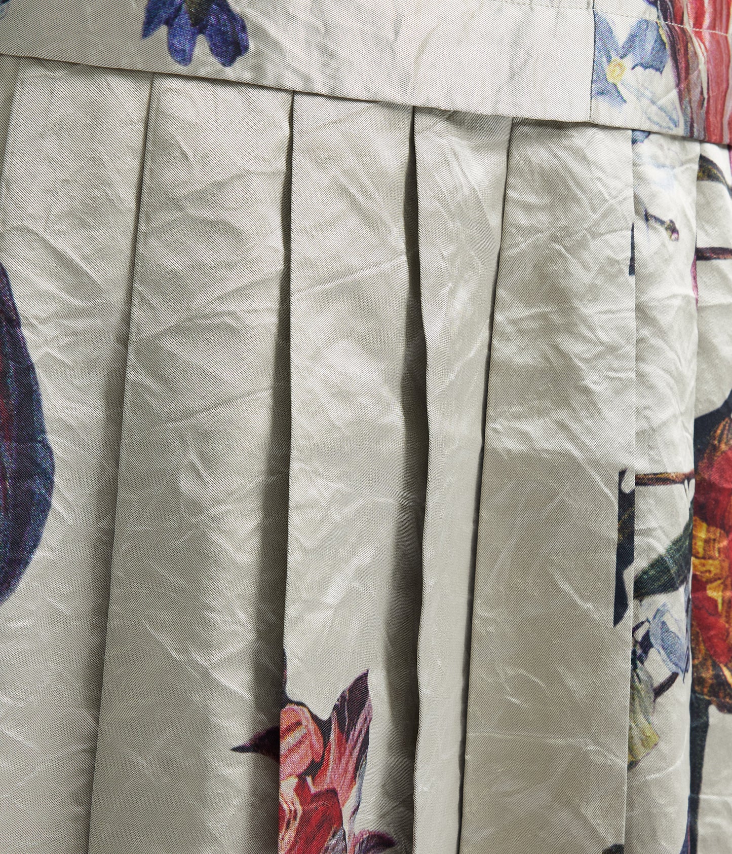 Floral Print Textured Satin Pencil Midi Skirt