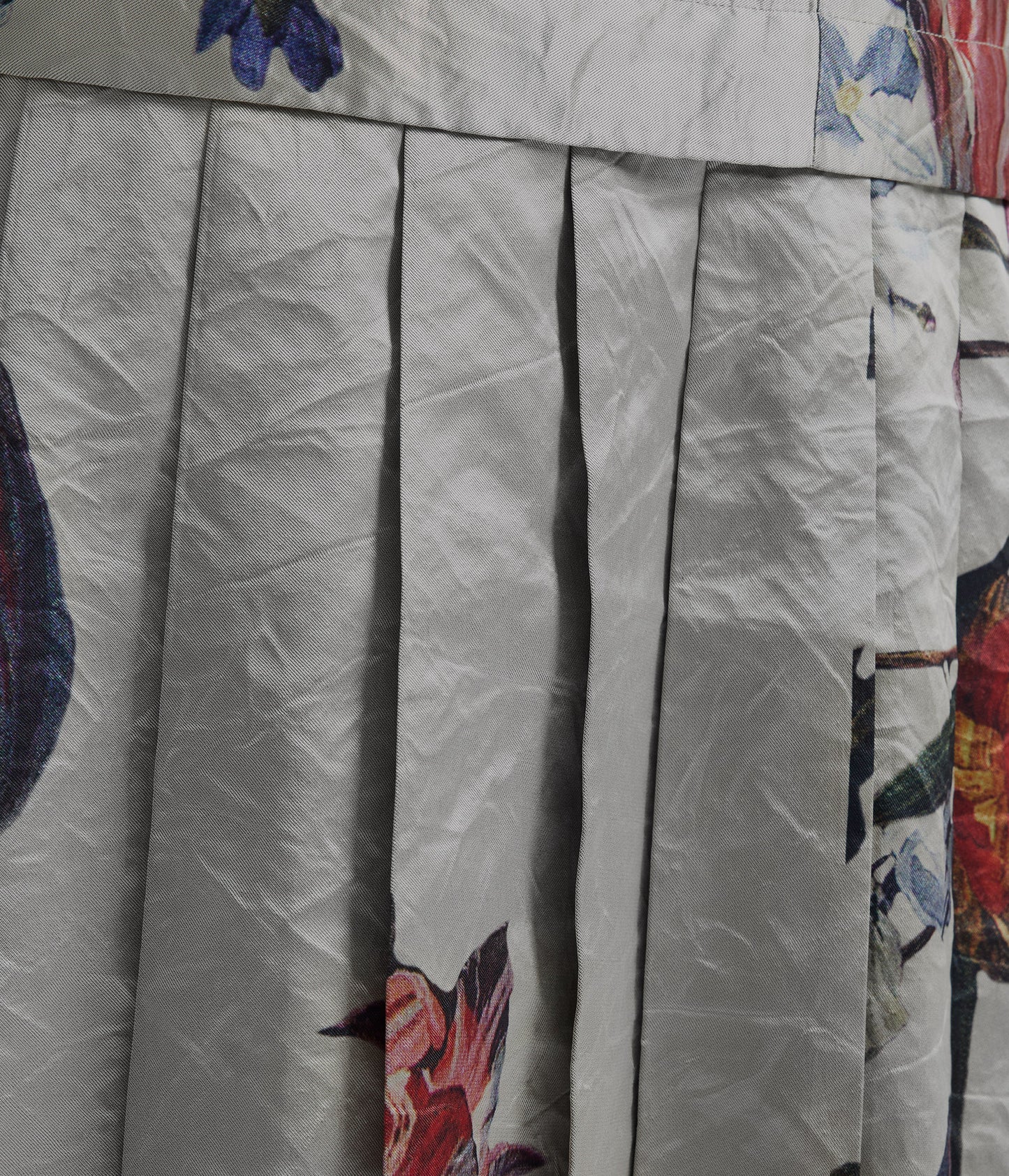 Floral Print Textured Satin Pencil Midi Skirt