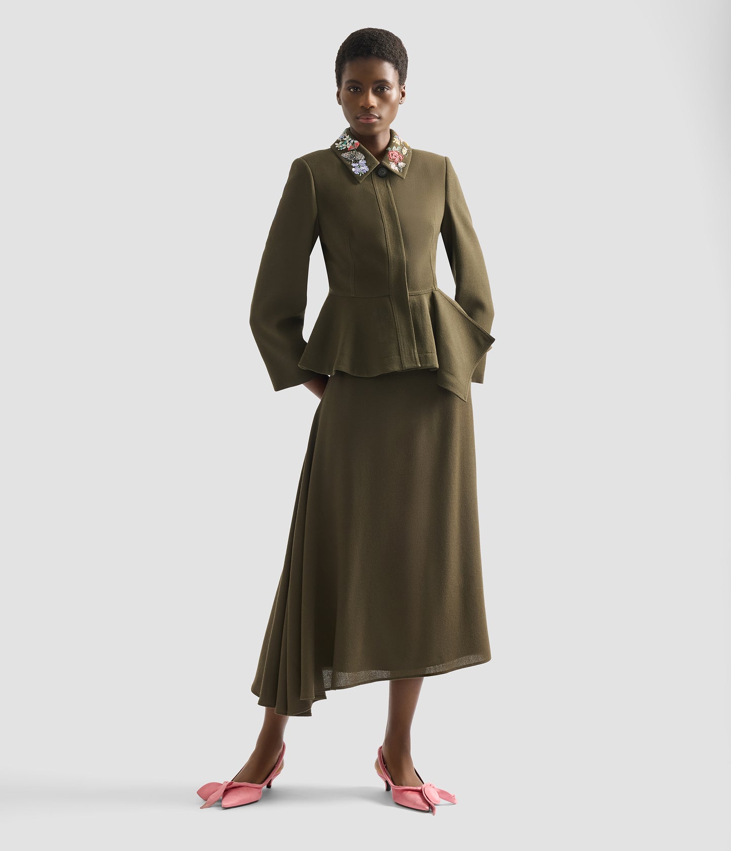 Draped Crepe Midi Skirt