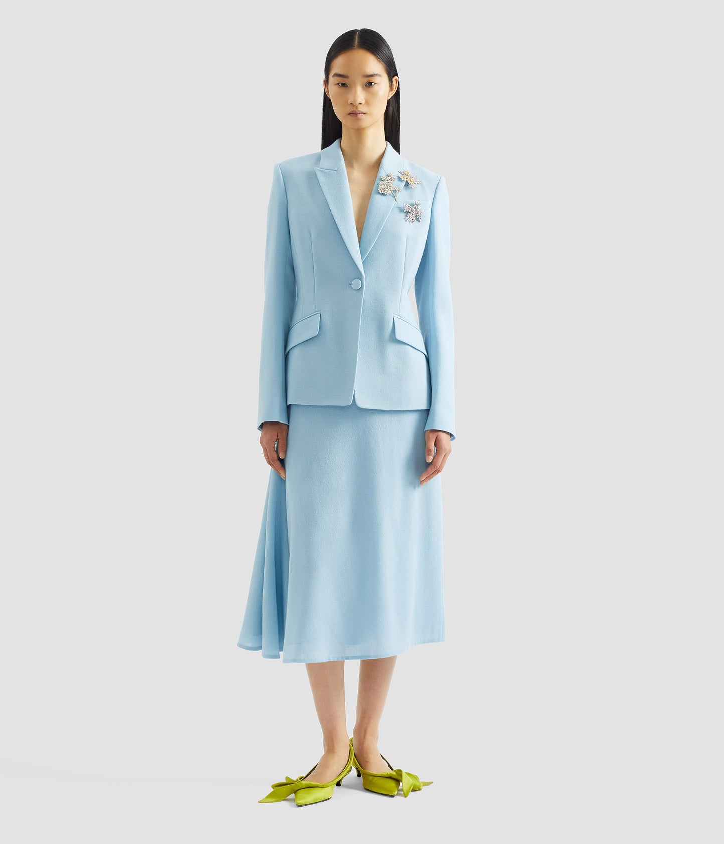 Embellished Crepe Single Breasted Fitted Blazer