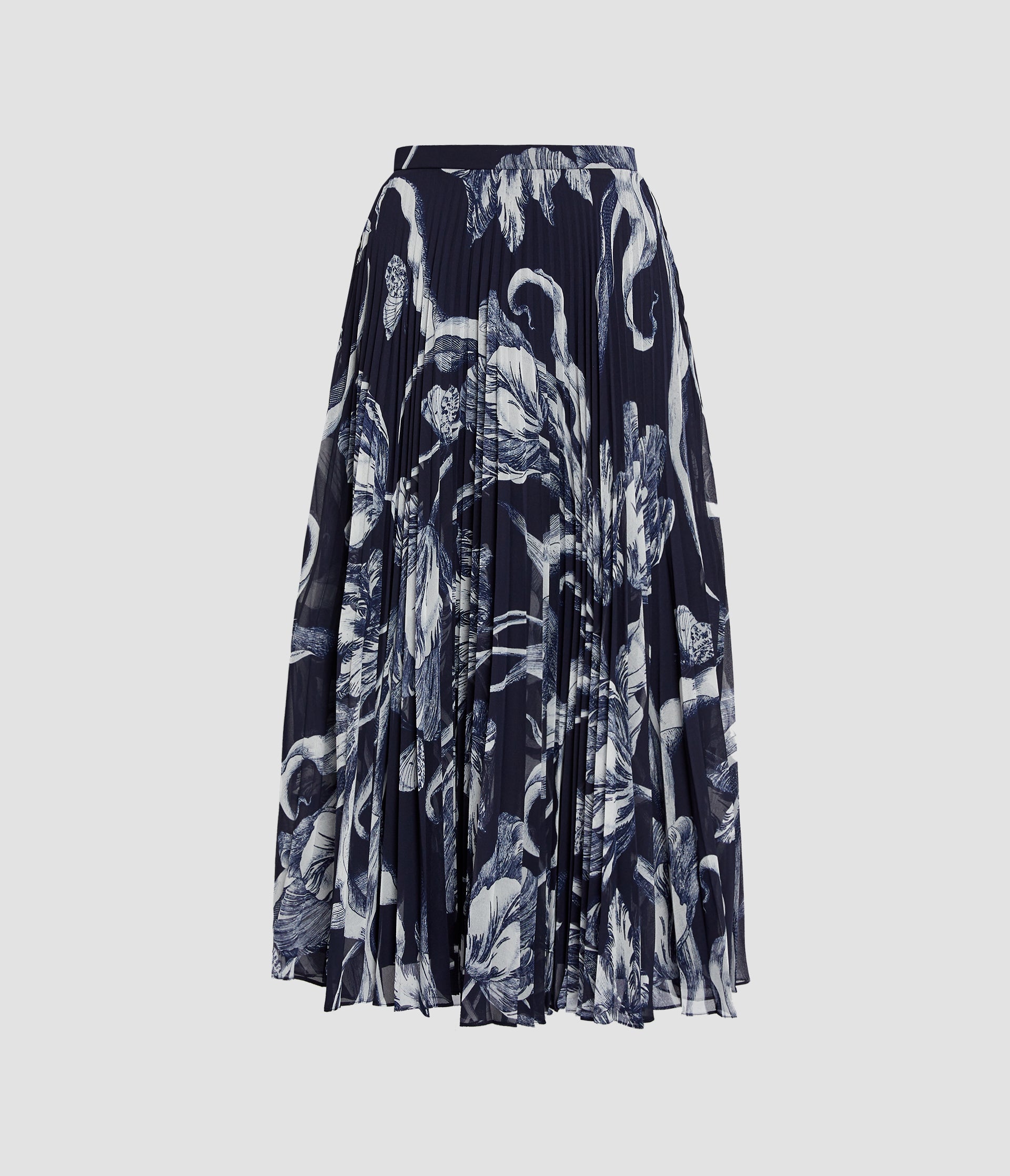 Floral Print Pleated Voile Midi Skirt