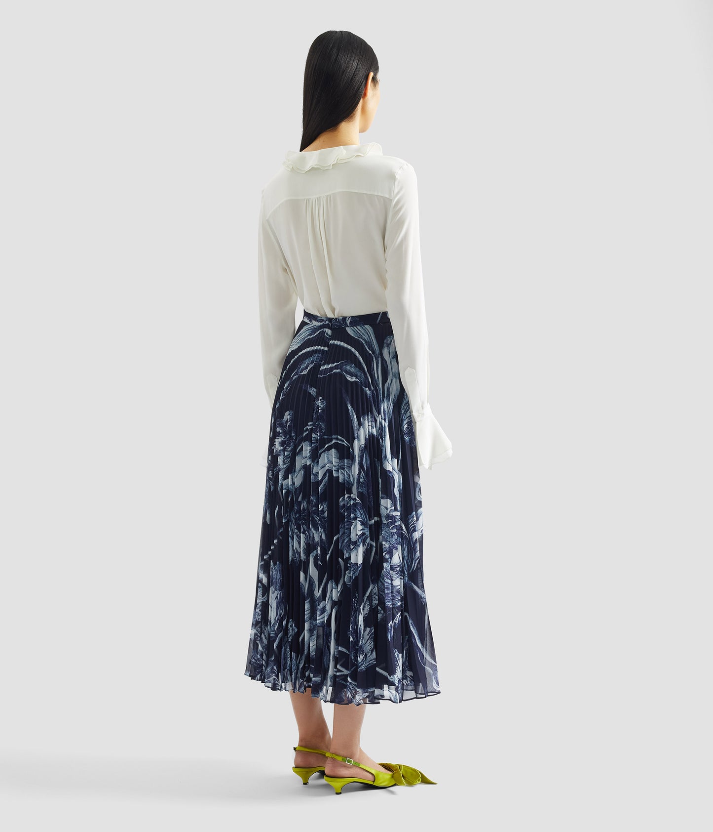 Floral Print Pleated Voile Midi Skirt
