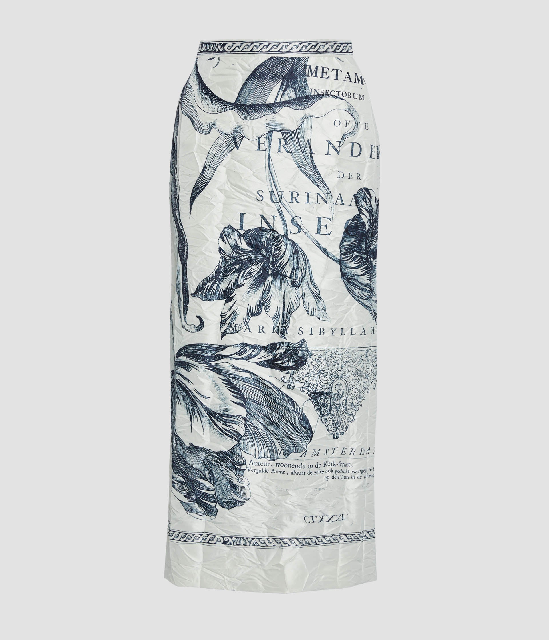 Floral Print Textured Satin Pencil Midi Skirt