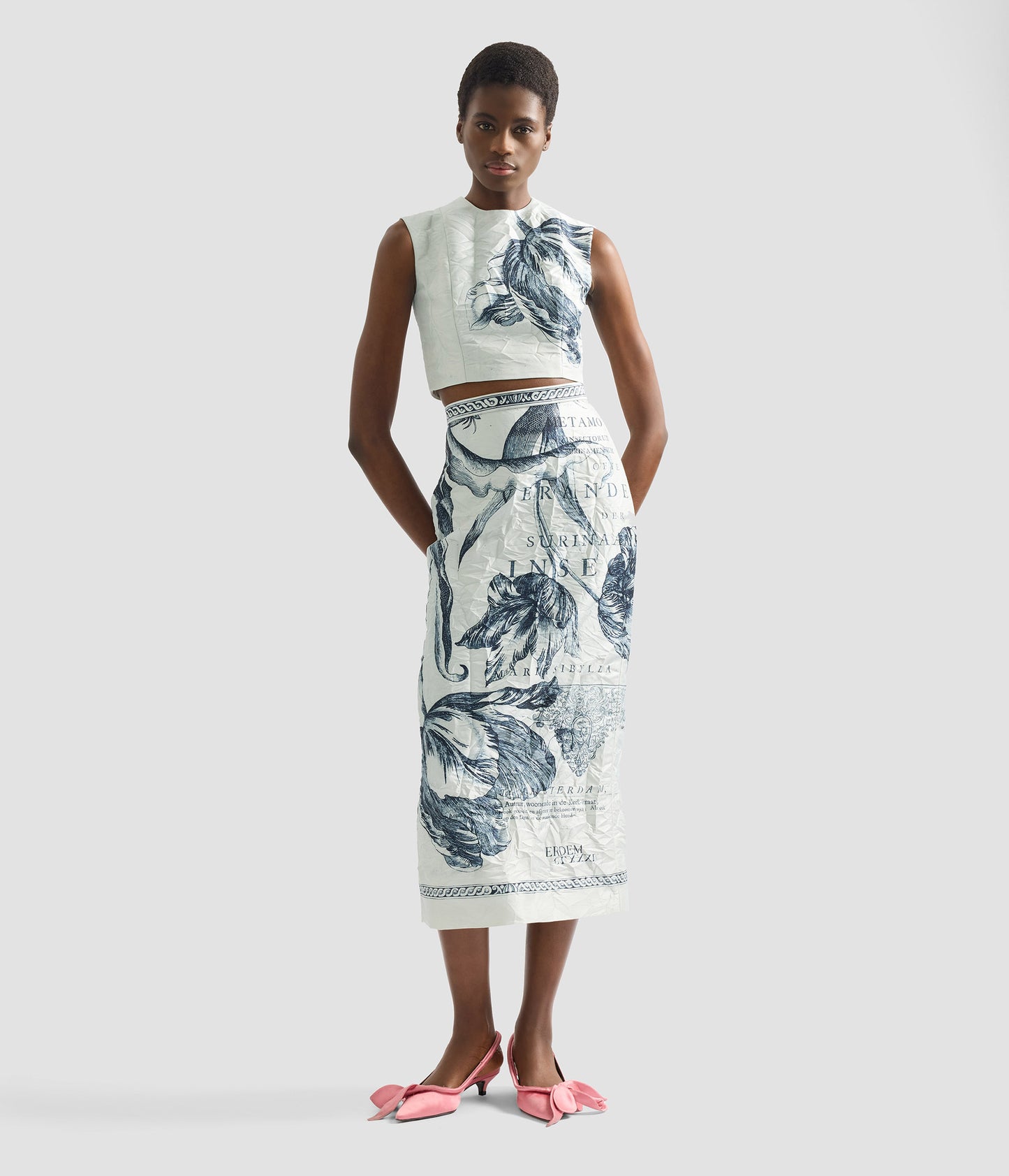 Floral Print Textured Satin Bodice Top