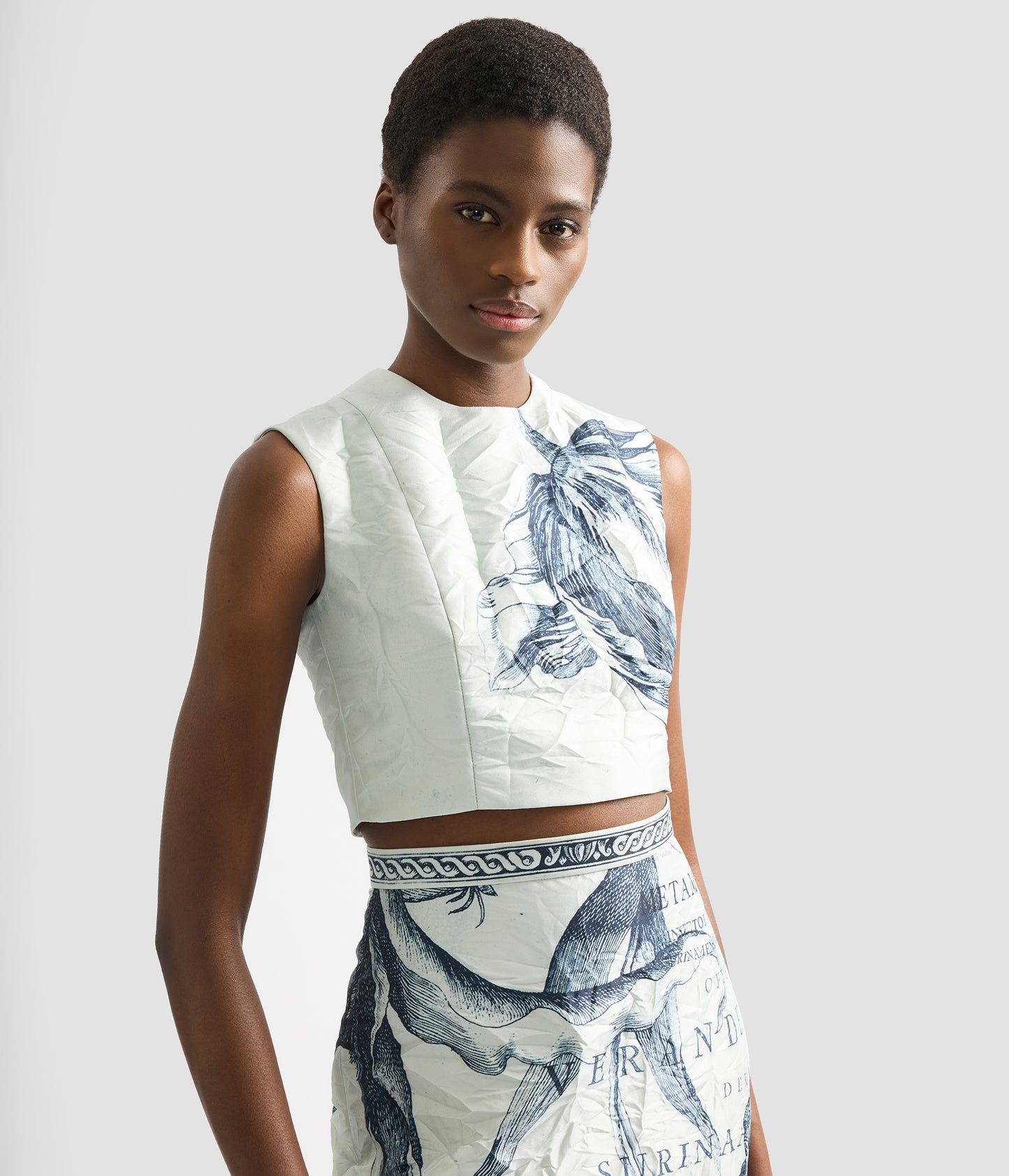 Floral Print Textured Satin Bodice Top