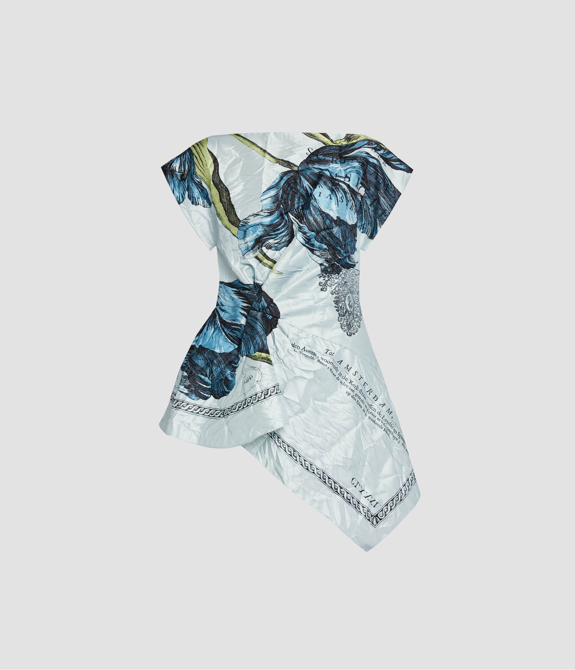 Floral Print Textured Satin Short Sleeve Blouse