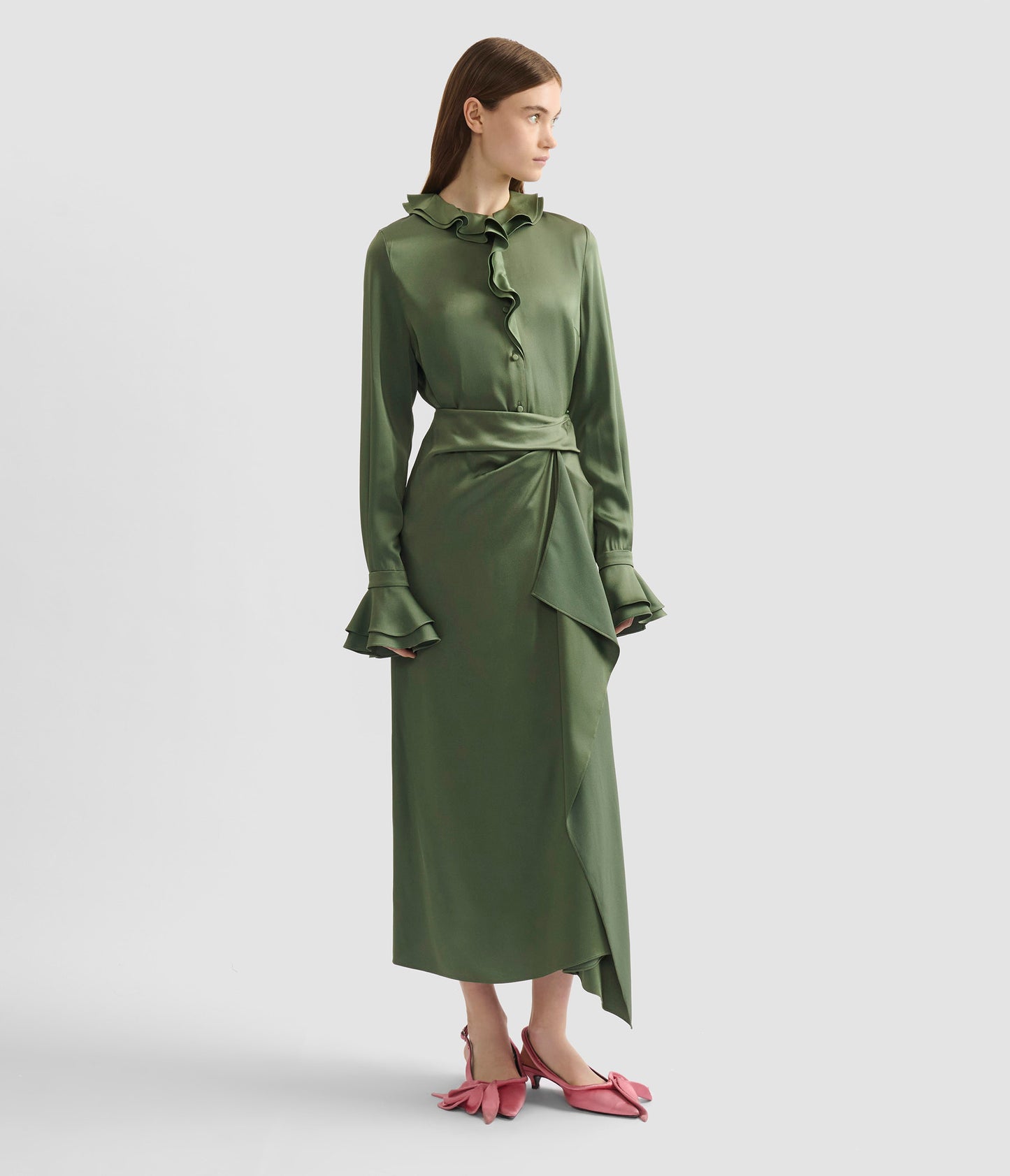 Satin Cady Long Sleeve Shirt