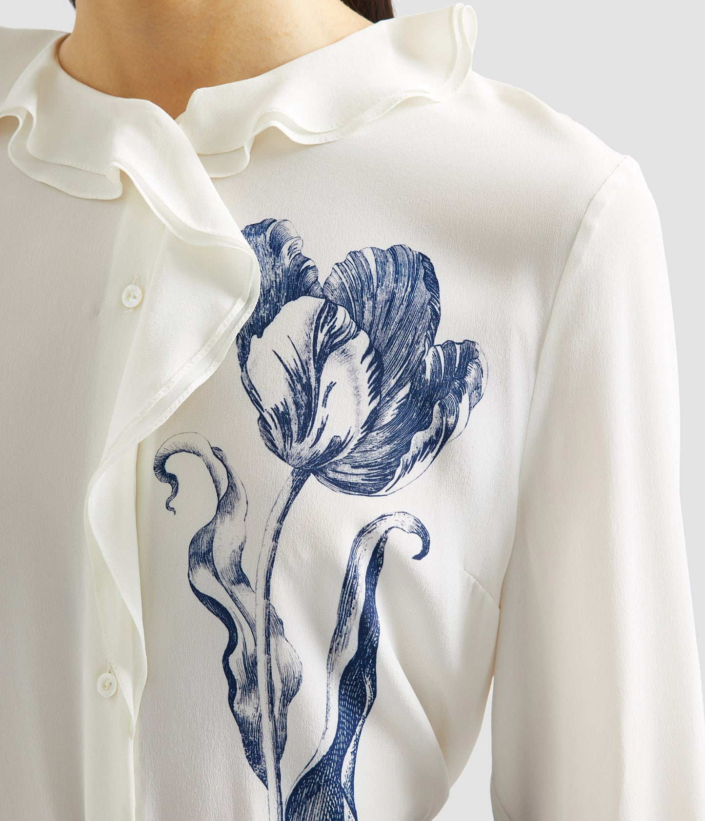 Floral Print Crepe De Chine Long Sleeve Shirt