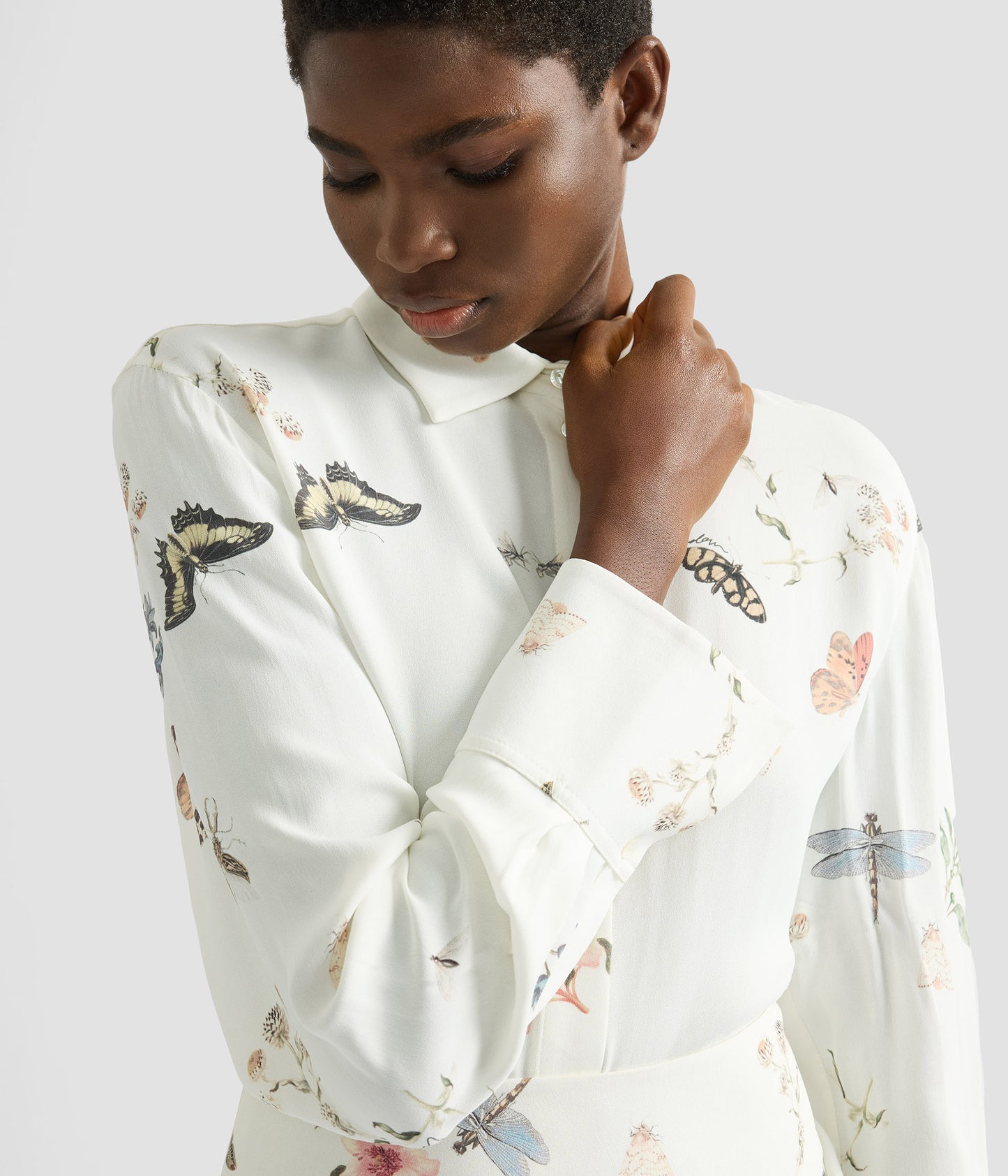 Printed Crepe Long Sleeve Shirt
