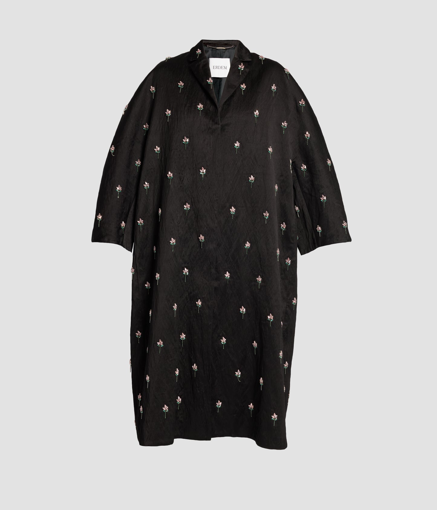 Embroidered Textured Satin Opera Coat