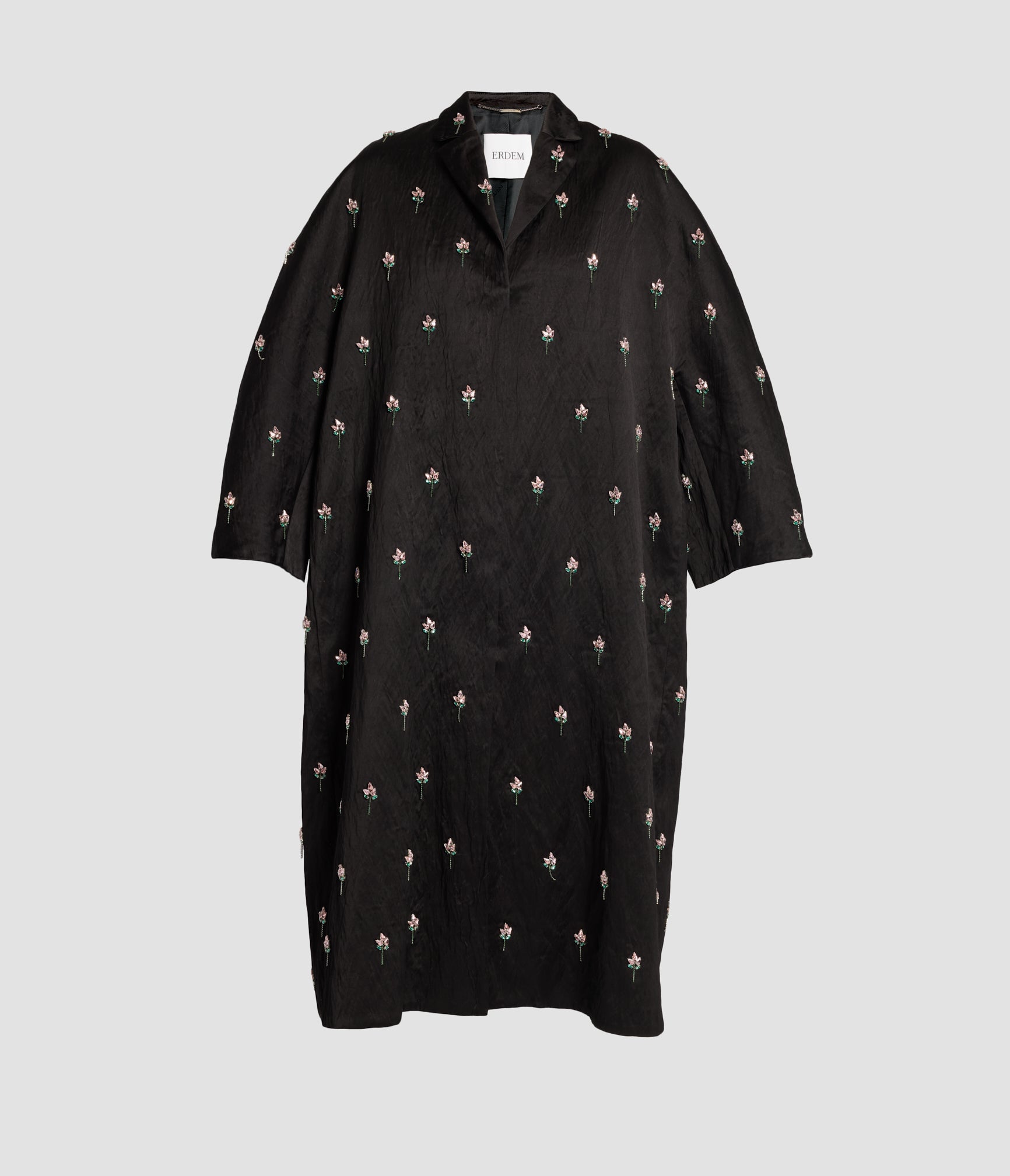 Embroidered Textured Satin Opera Coat