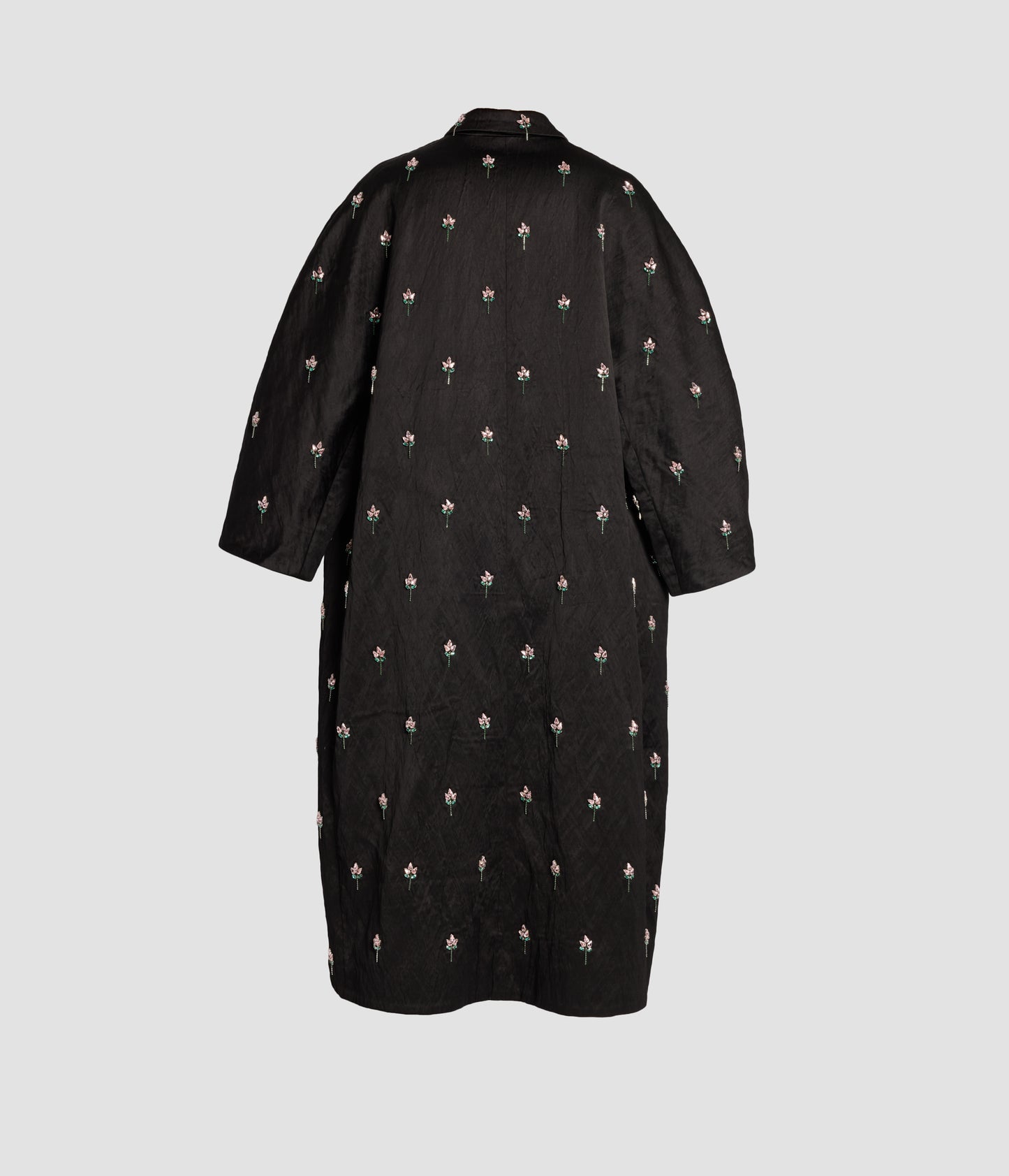 Embroidered Textured Satin Opera Coat