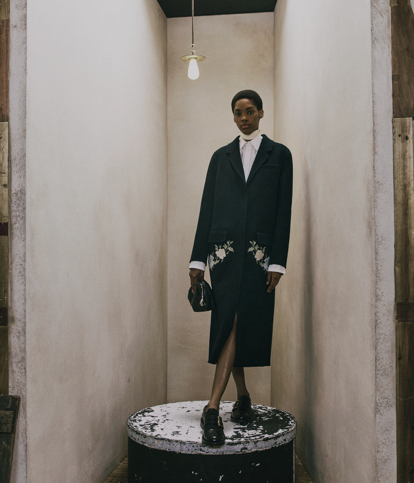 Embroidered Double Face Wool Tailored Coat