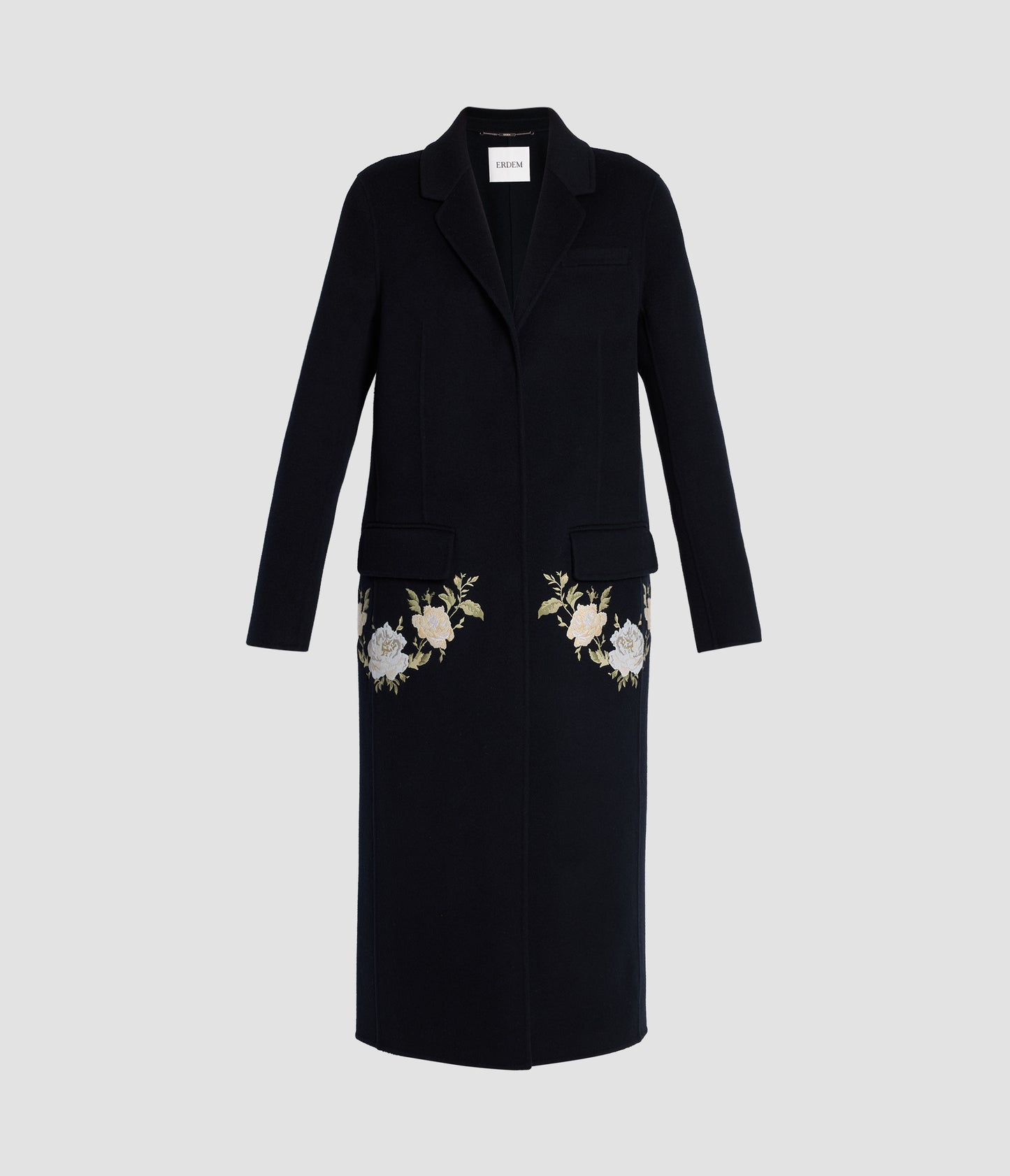 Embroidered Double Face Wool Tailored Coat
