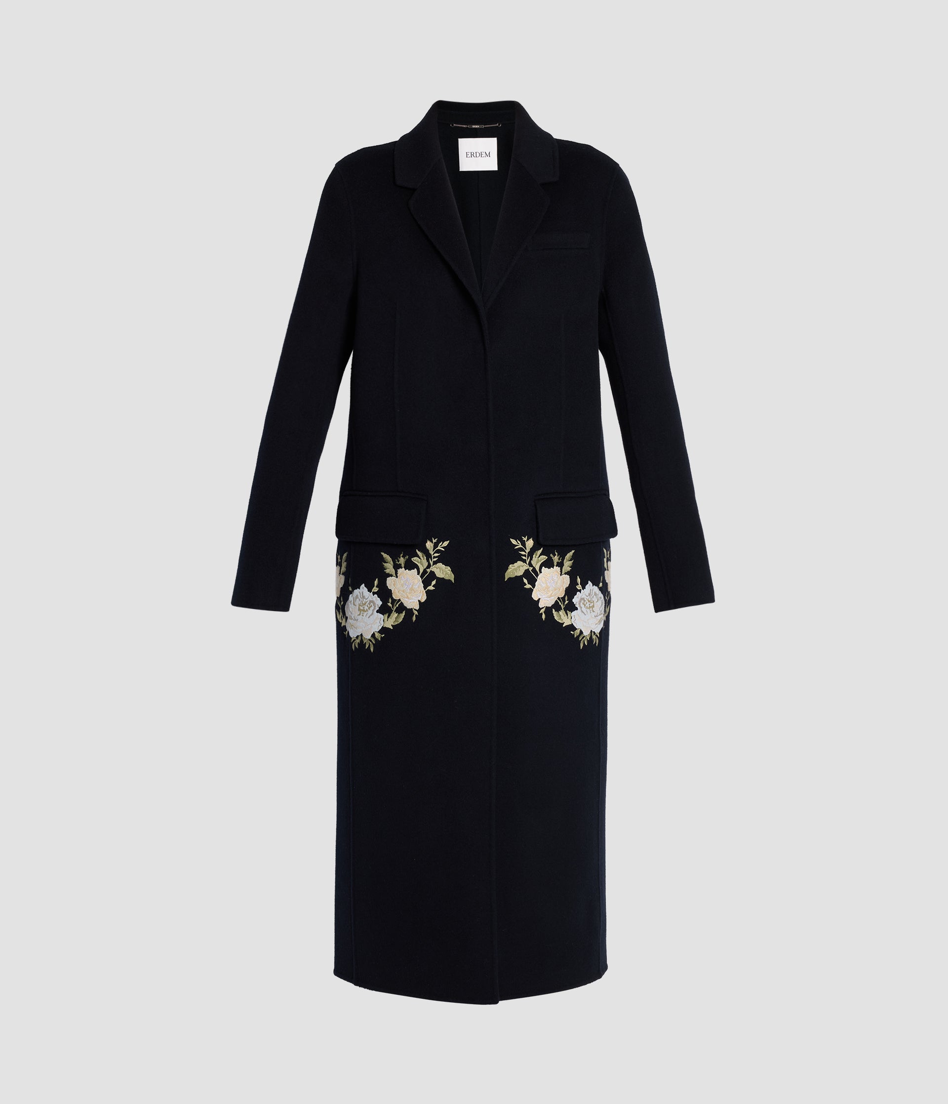 Embroidered Double Face Wool Tailored Coat