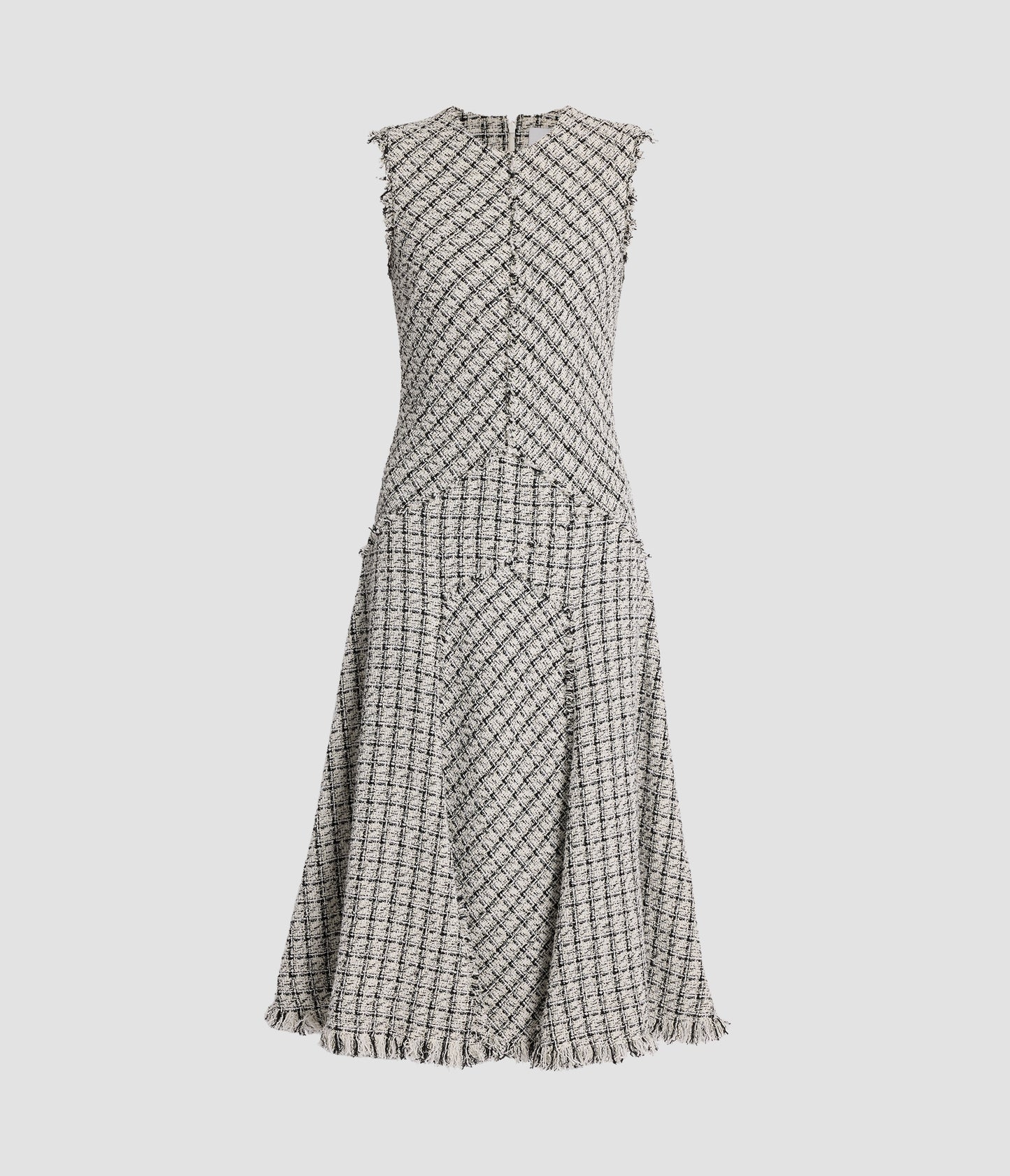 Checked Tweed Sleeveless Midi Dress
