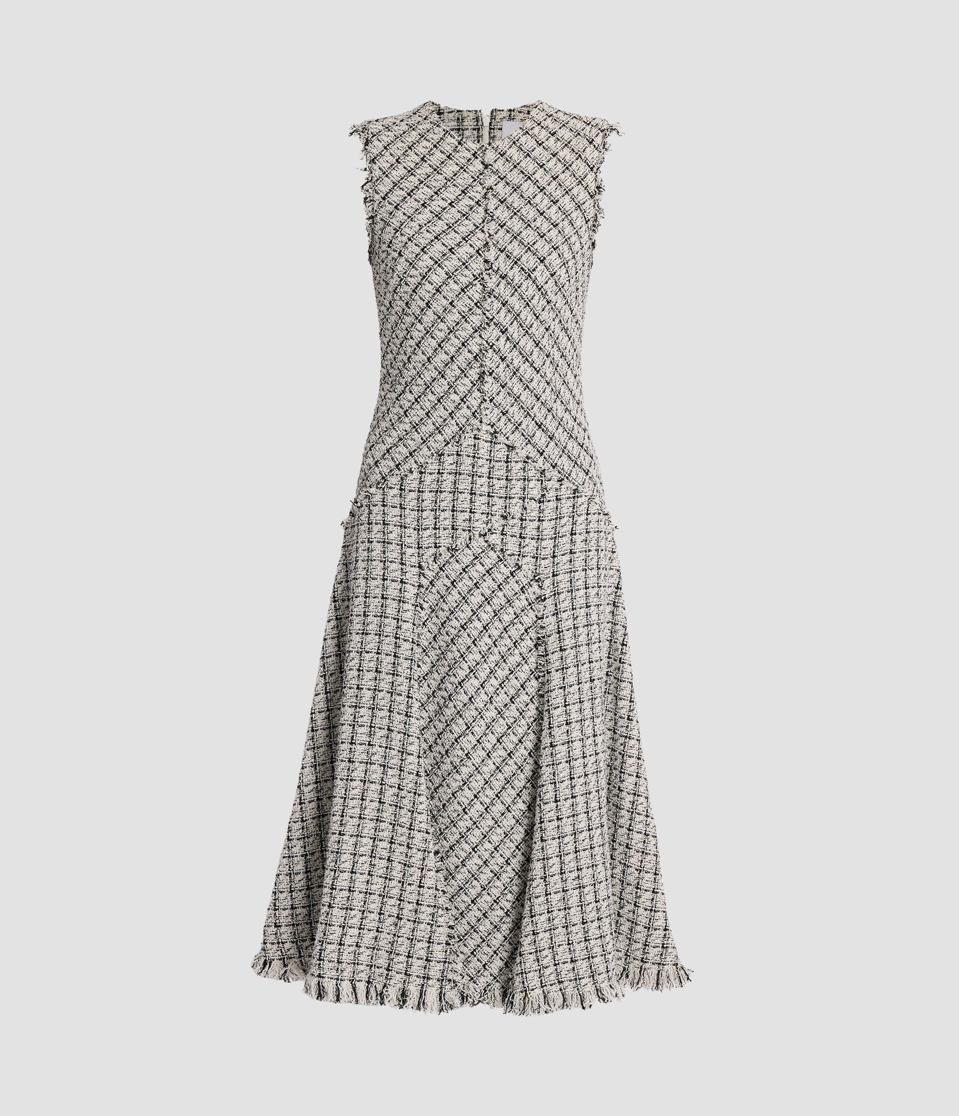 Checked Tweed Sleeveless Midi Dress