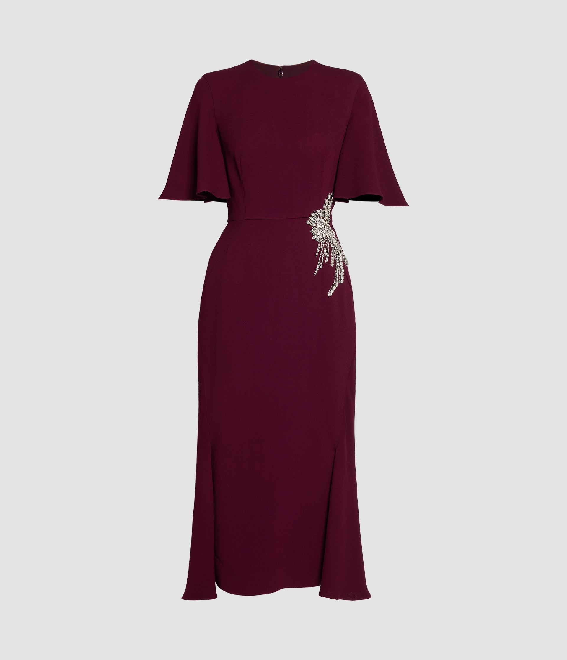 Embroidered Sable Short Sleeve Midi Dress
