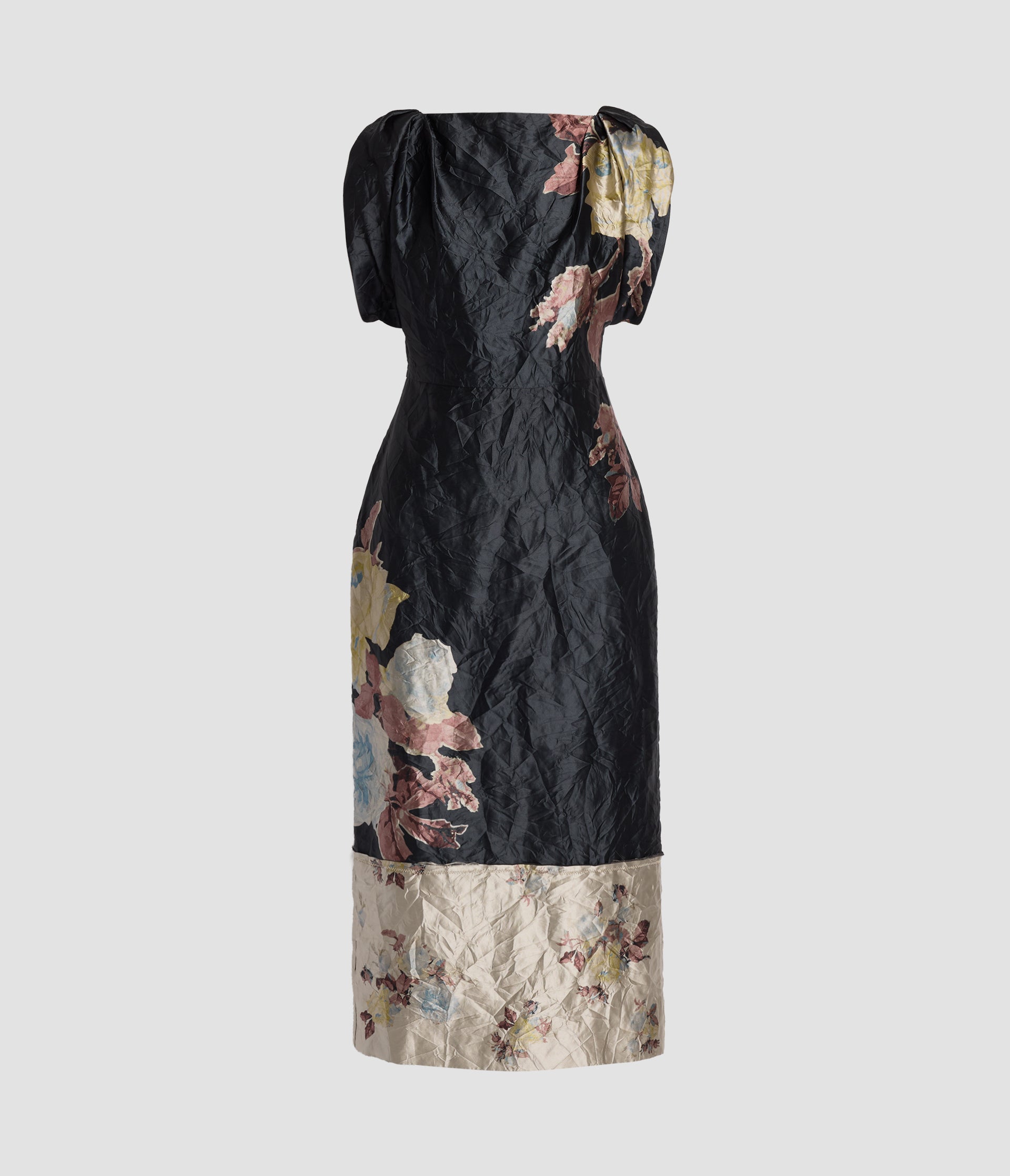 Floral Textured Satin Midi Dress